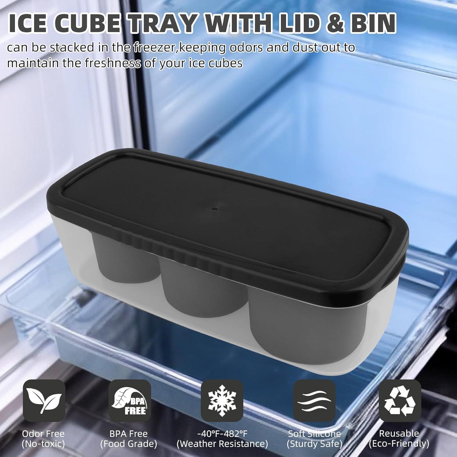 Tcamp Ice Mold for 30 oz Tumbler Cup, Silicone Ice Cube Tray With Lid and Bin for Freezer, Ice Ring Ice Maker for Chilling Cocktails, Whiskey, Drinks, Coffee, Easy Fill and Release (Black)