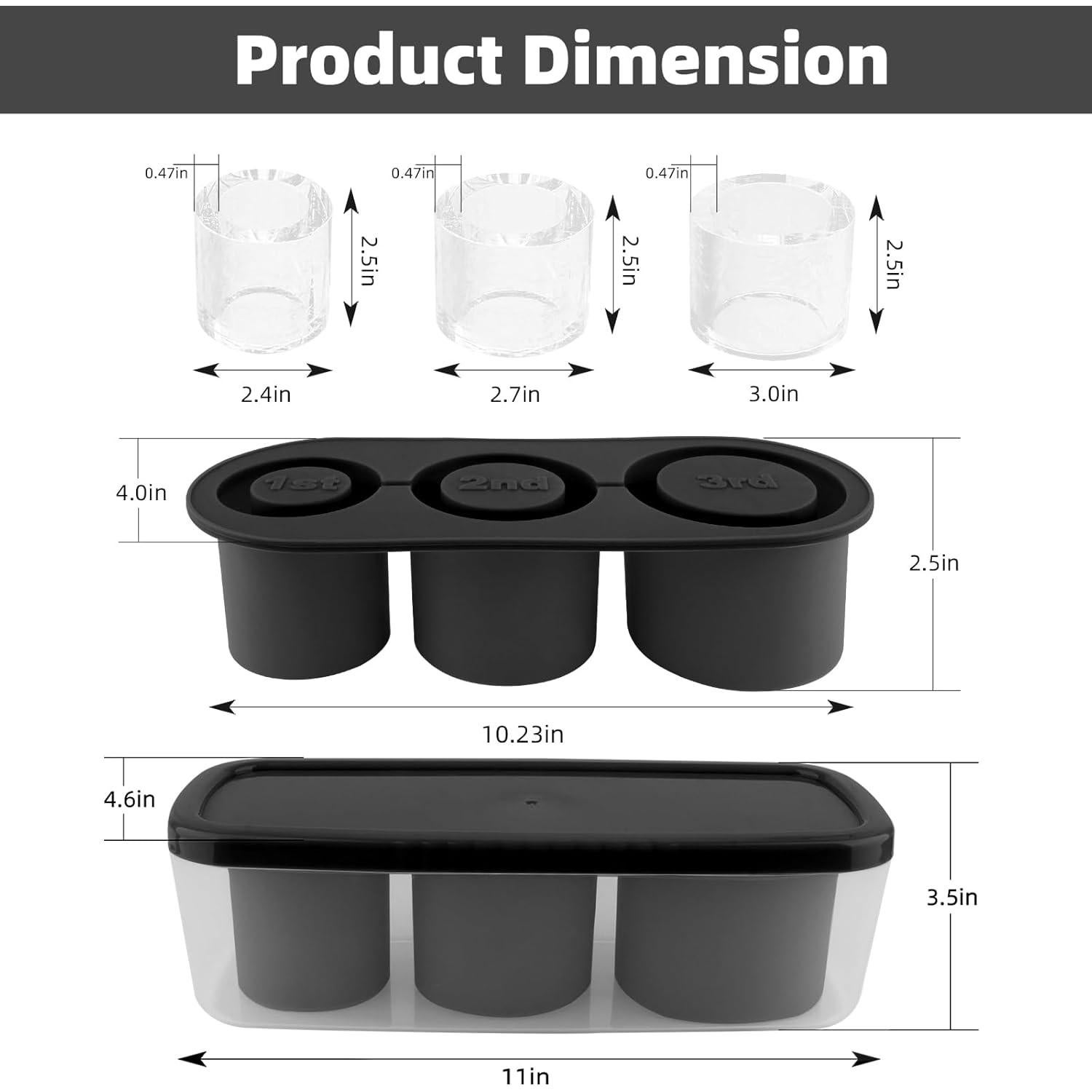 Tcamp Ice Mold for 30 oz Tumbler Cup, Silicone Ice Cube Tray With Lid and Bin for Freezer, Ice Ring Ice Maker for Chilling Cocktails, Whiskey, Drinks, Coffee, Easy Fill and Release (Black)