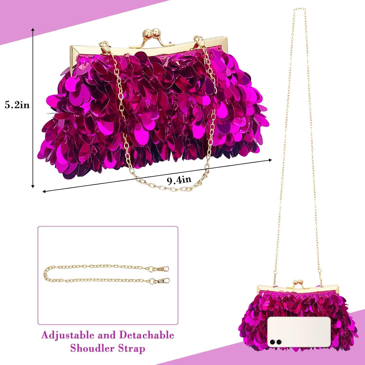 Cartera de Noche KOLODOGO Rosa Fucsia con Lentejuelas 20.3x15.2cm