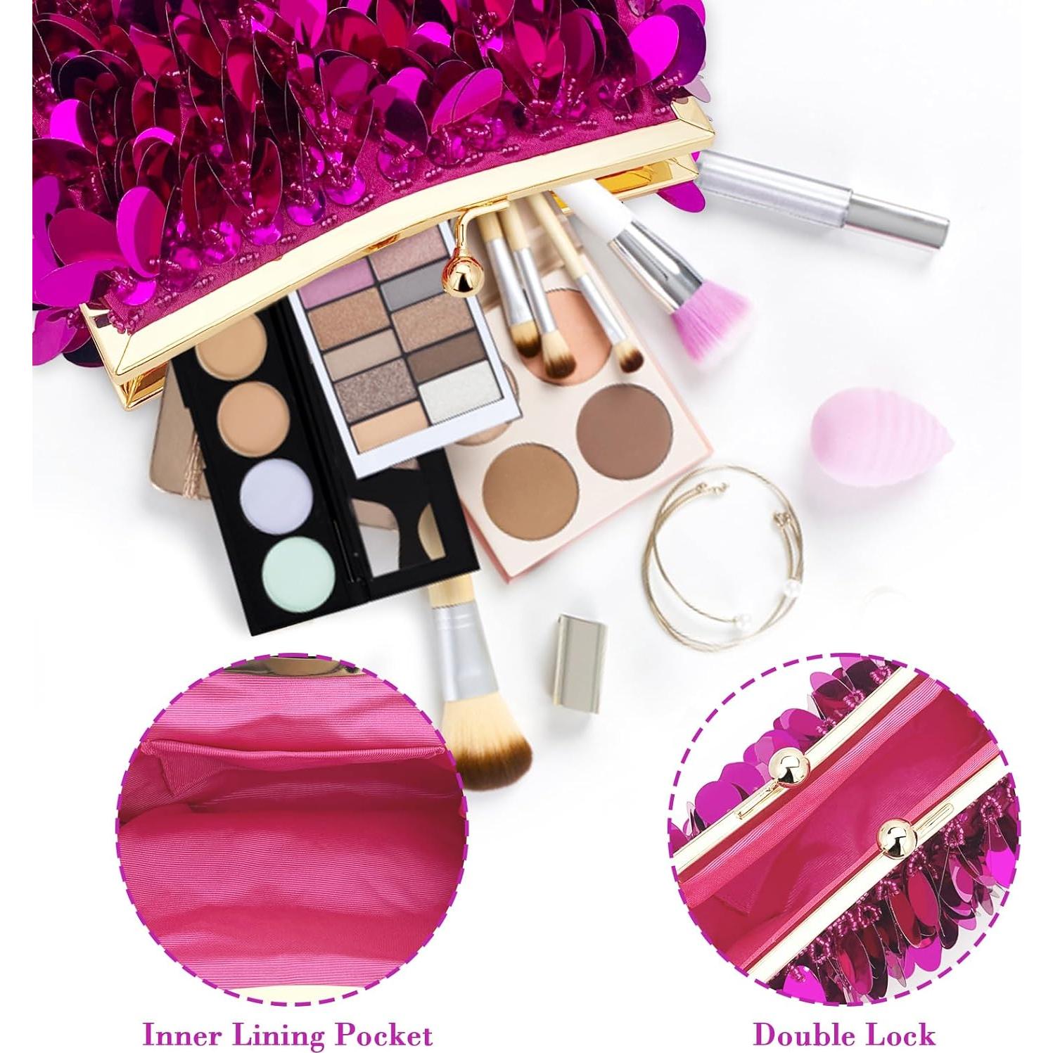 Cartera de Noche KOLODOGO Rosa Fucsia con Lentejuelas 20.3x15.2cm