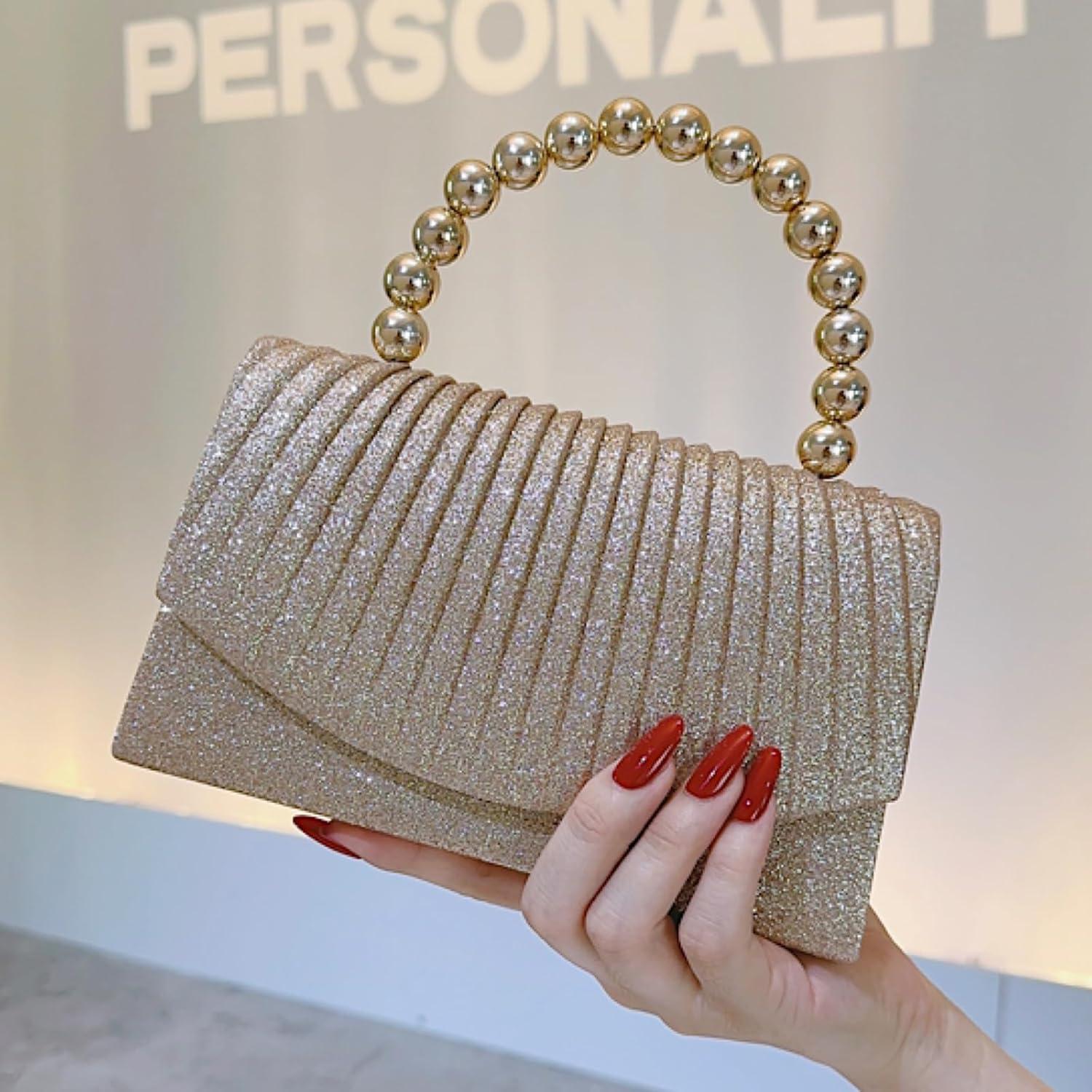 Clutch de Noche Brillante para Mujeres - Bolso Elegante con Perlas