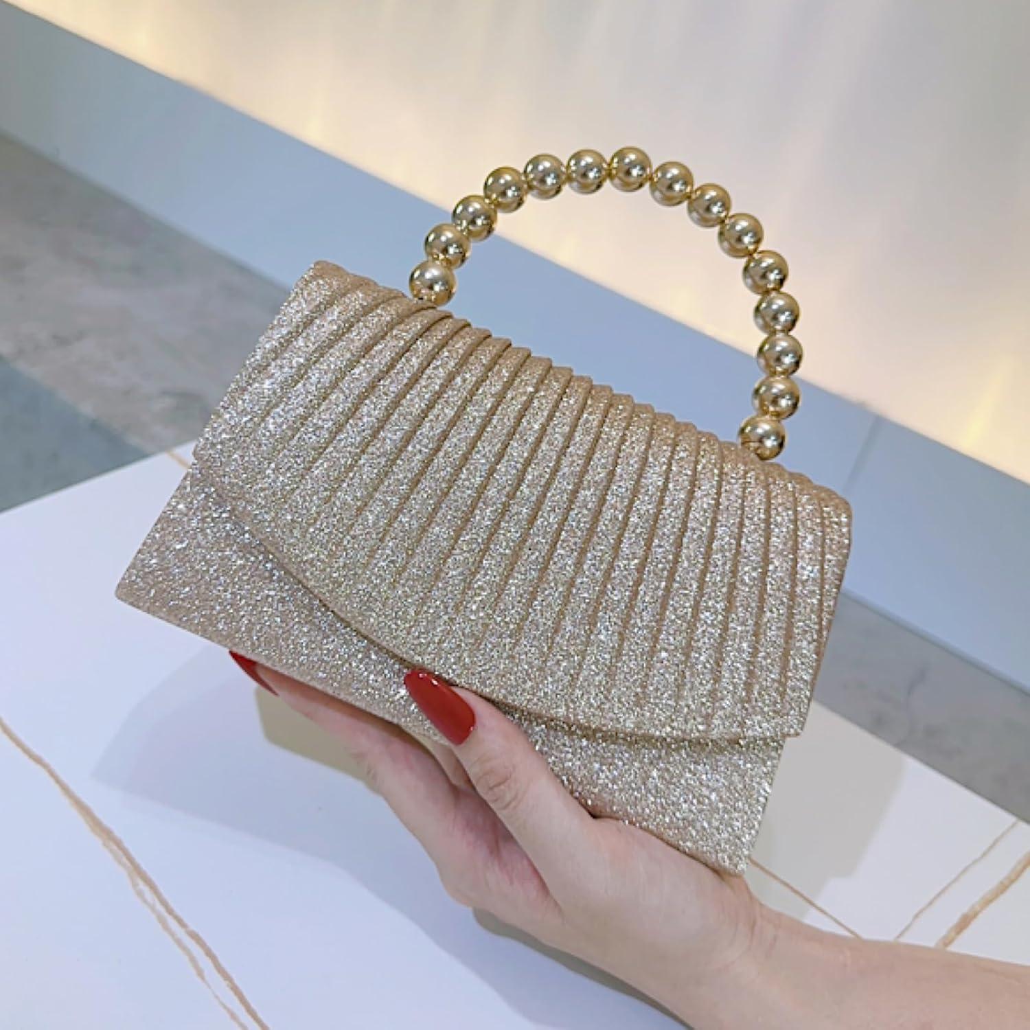 Clutch de Noche Brillante para Mujeres - Bolso Elegante con Perlas