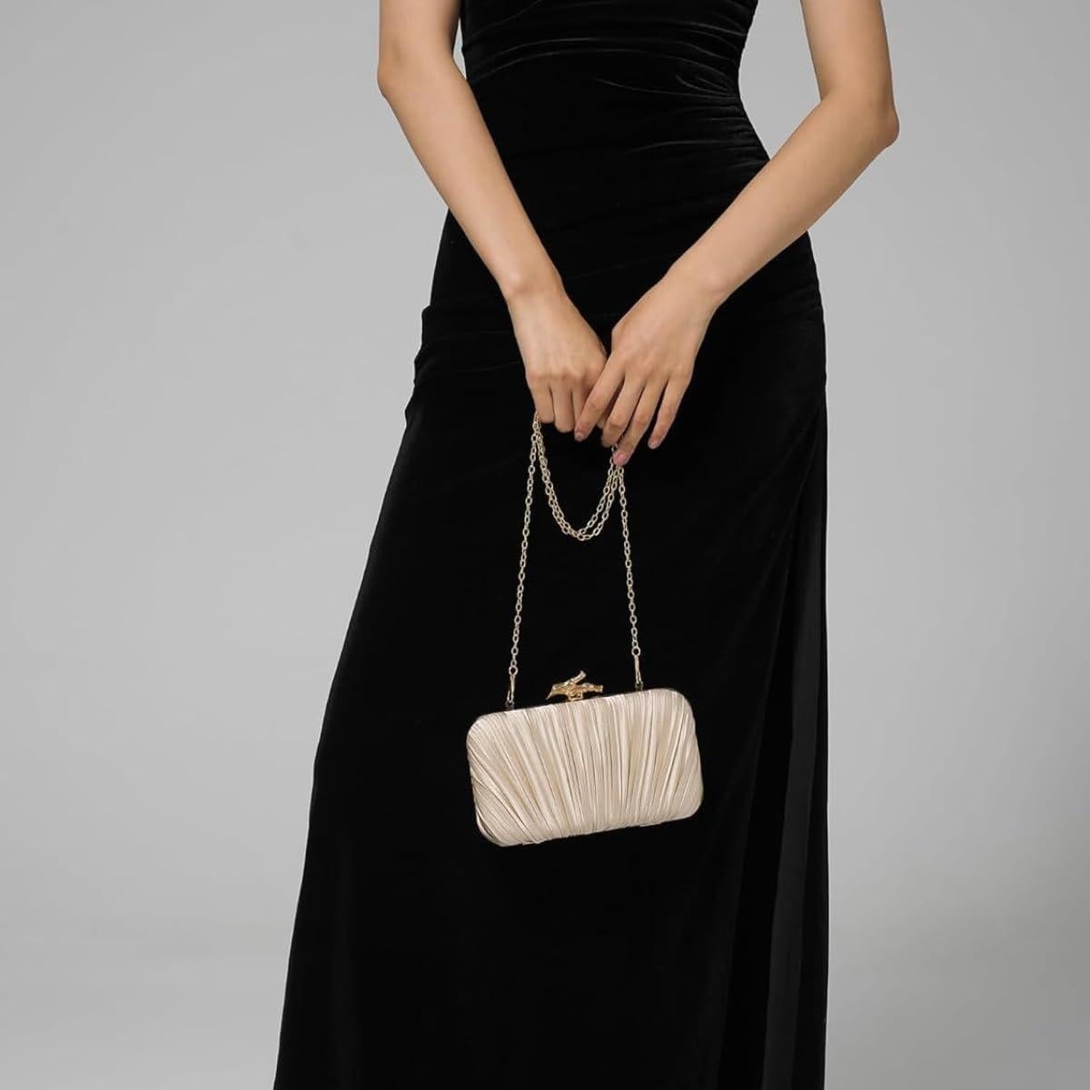 Bolso de mano dorado plisado para mujer - Elegante y versátil
