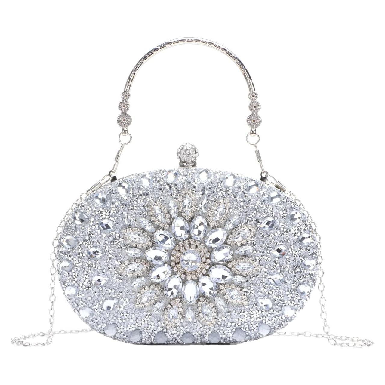 Bolso de mano de cristal Lanpet con rhinestones plata 20.5x5x14cm