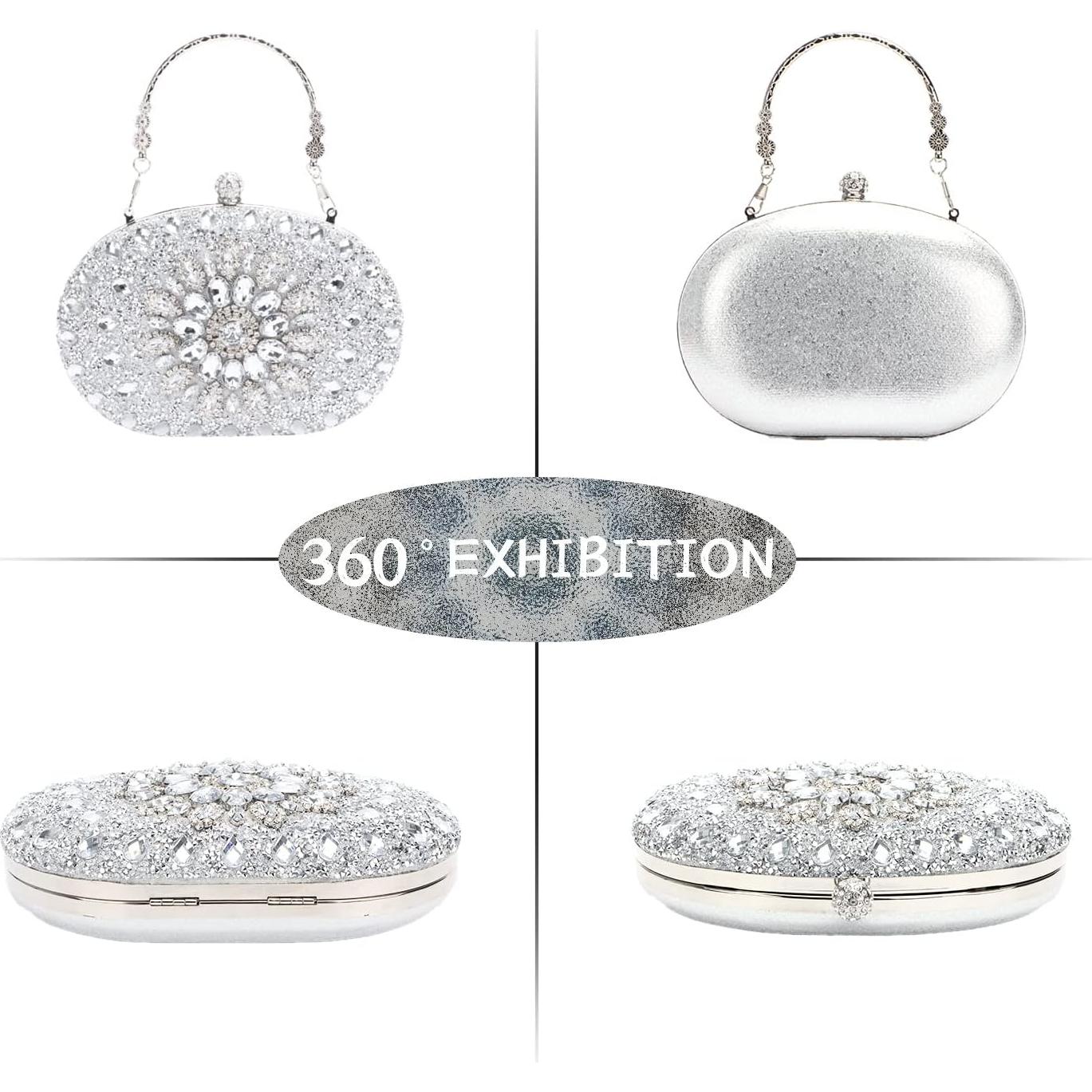 Bolso de mano de cristal Lanpet con rhinestones plata 20.5x5x14cm