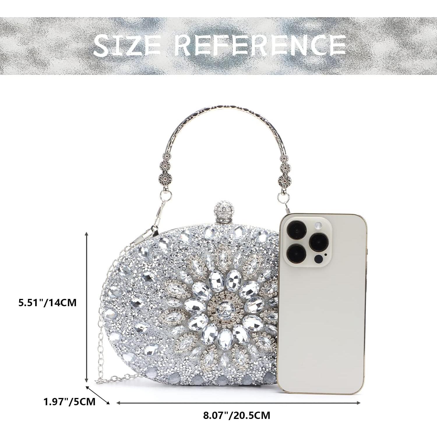 Bolso de mano de cristal Lanpet con rhinestones plata 20.5x5x14cm