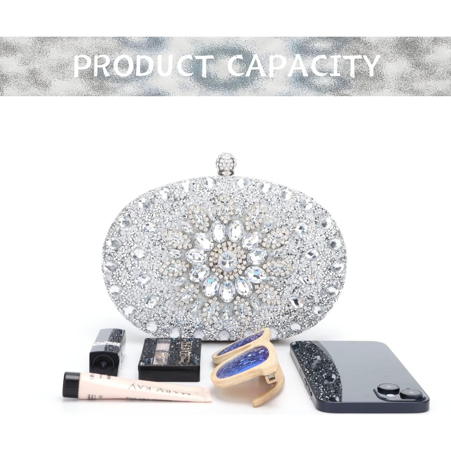 Bolso de mano de cristal Lanpet con rhinestones plata 20.5x5x14cm