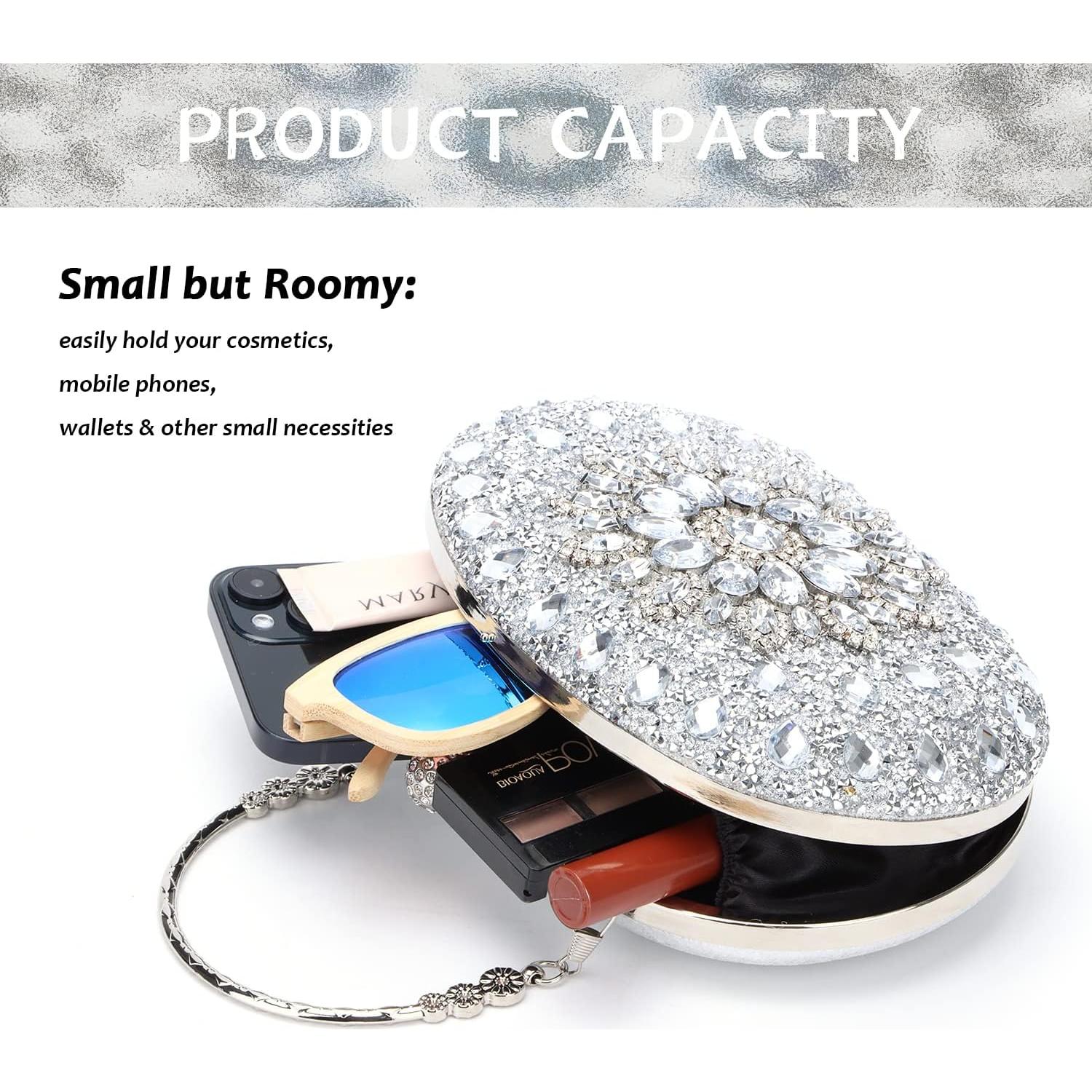 Bolso de mano de cristal Lanpet con rhinestones plata 20.5x5x14cm