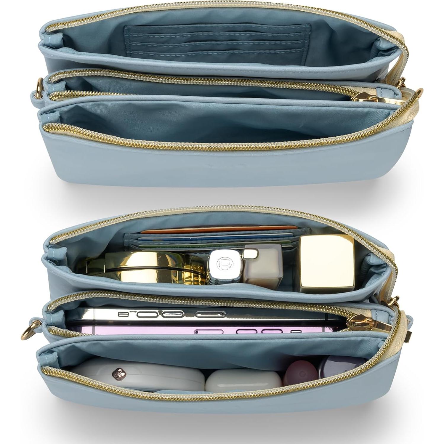 Bolso de muñeca de cuero vegano azul claro con cremallera