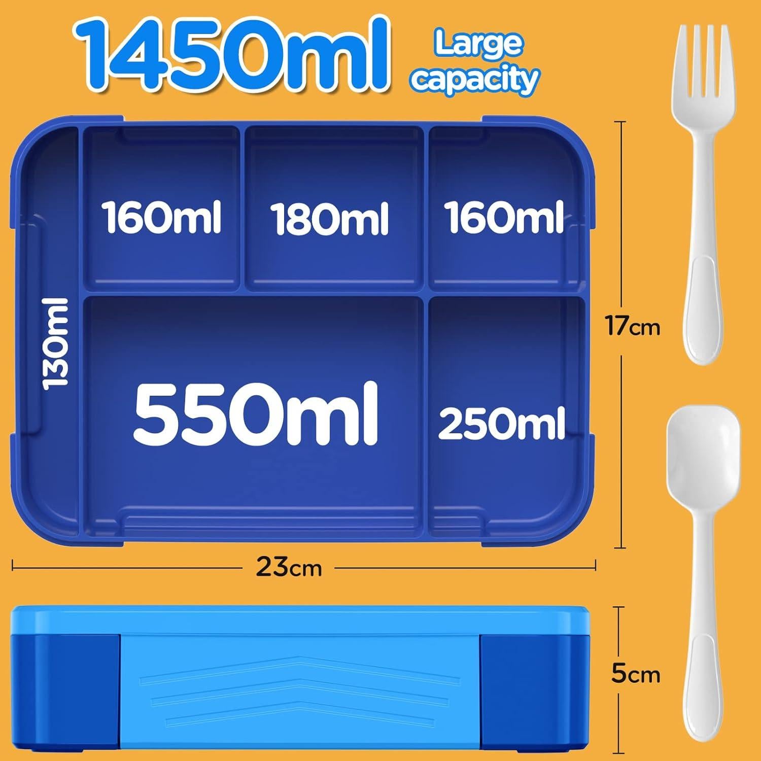 Caja Bento para Niños Jelife 1450ml 6 Compartimentos Azul