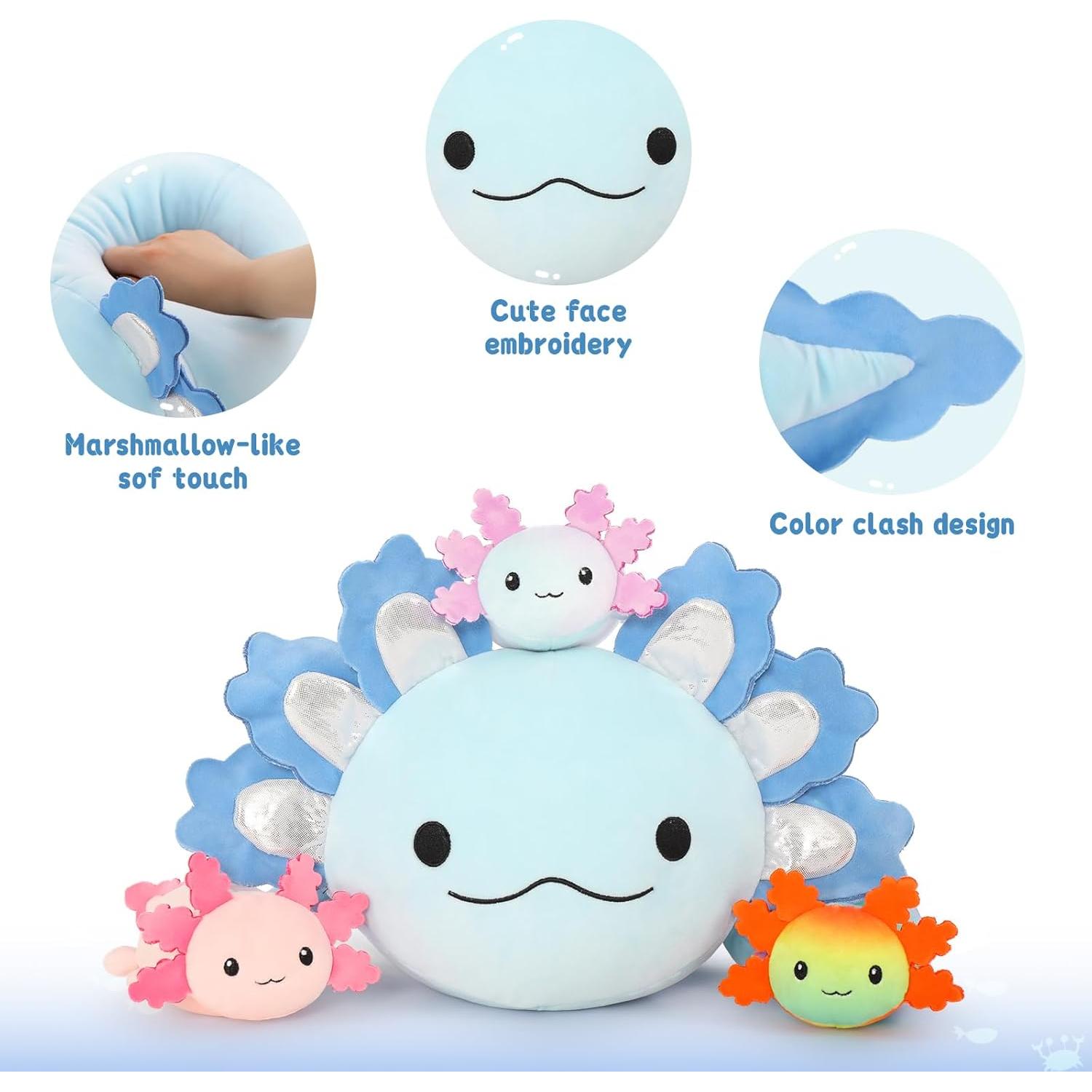 Peluche Axolote Gigante MaoGoLan con 3 Bebés - 60 cm