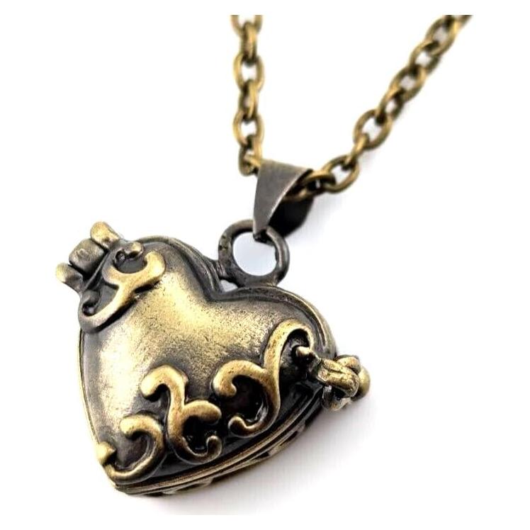 Cajita de Oración Colgante de Bronce en Forma de Corazón 12.7x7.6 cm