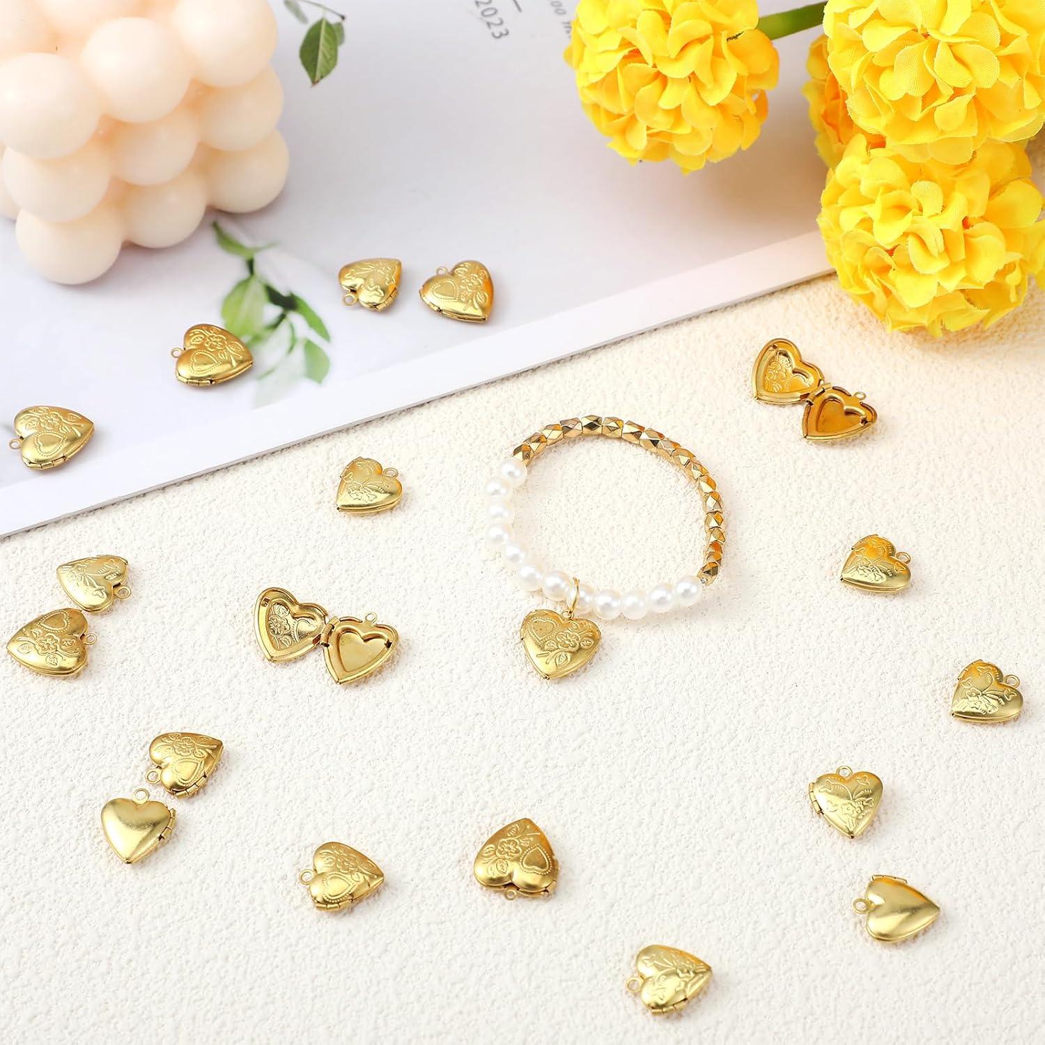 20 Encantos de Locket Corazón Dorado para Joyería DIY