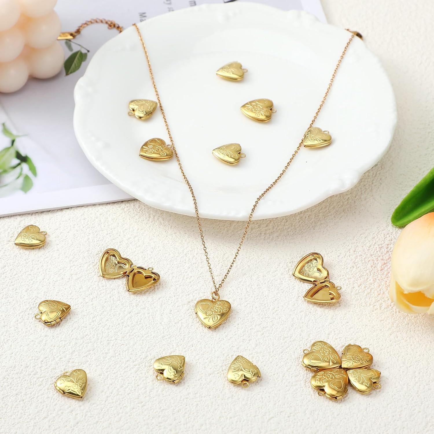 20 Encantos de Locket Corazón Dorado para Joyería DIY