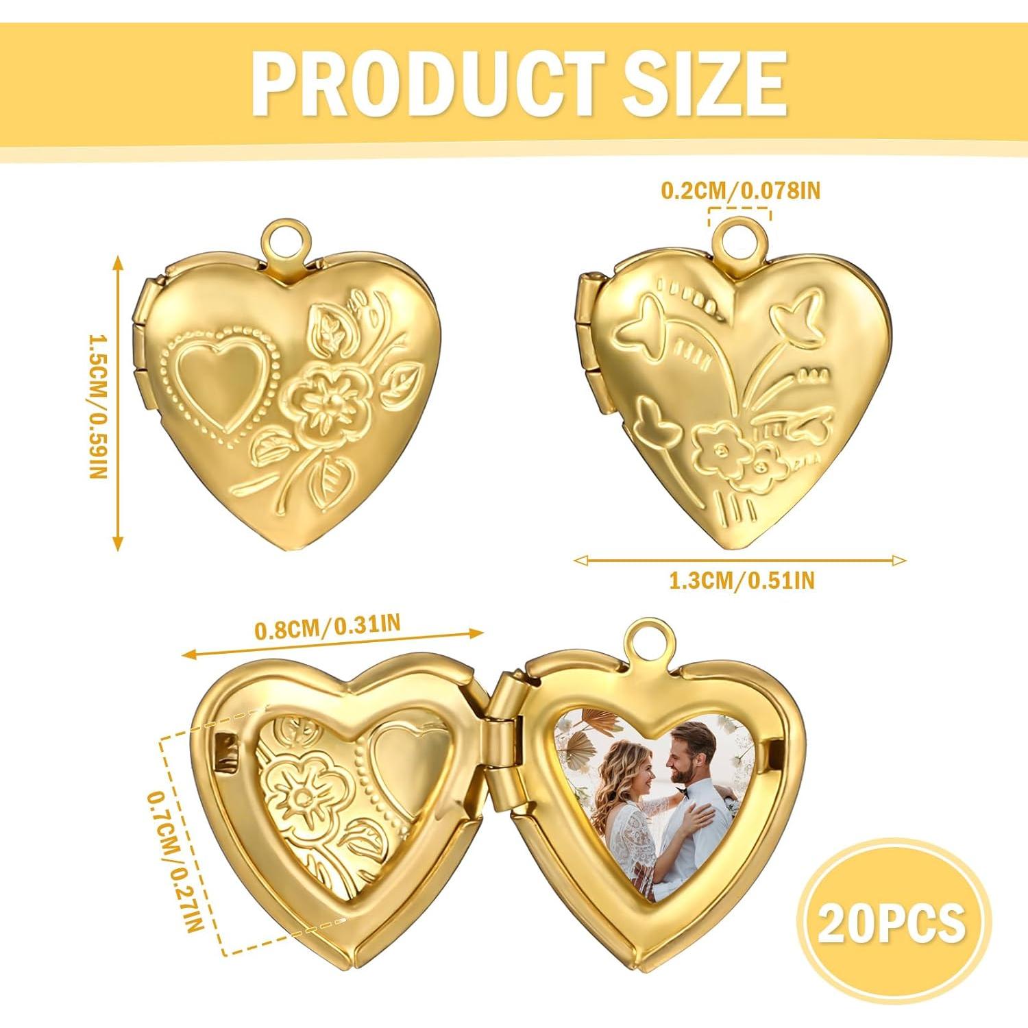 20 Encantos de Locket Corazón Dorado para Joyería DIY