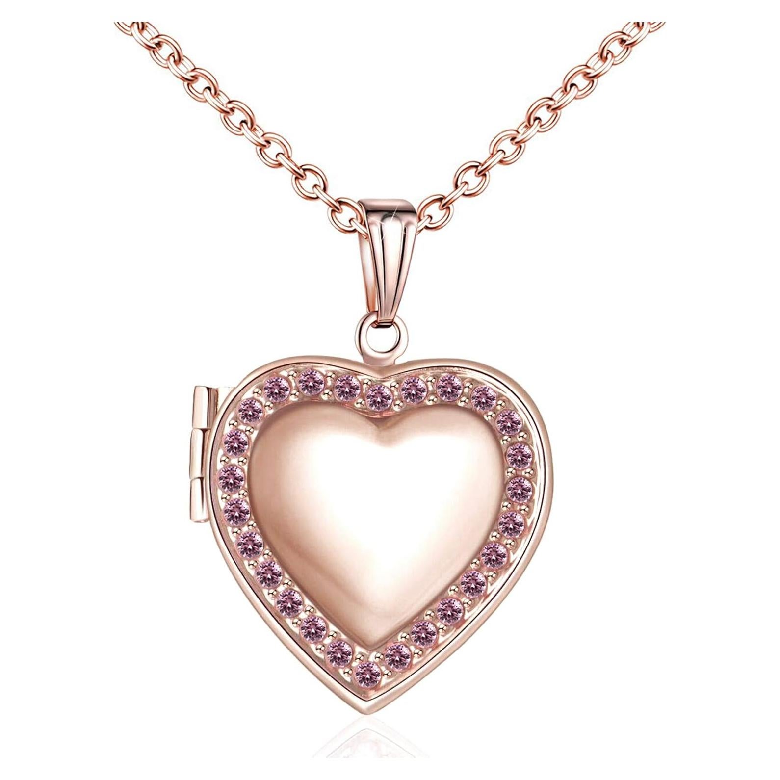 Collar Locket Corazón YOUFENG Oro Rosa 45cm con Piedras CZ