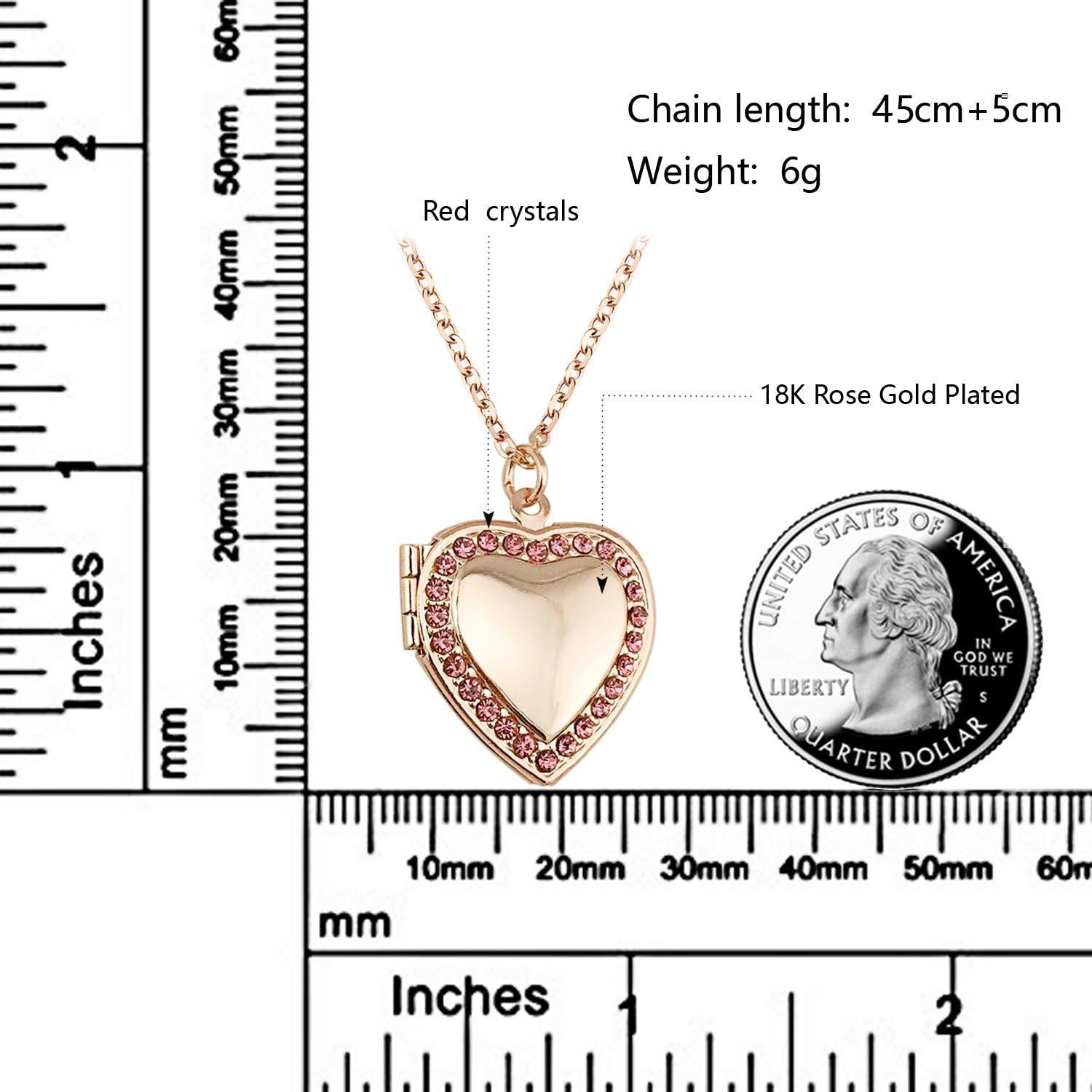 Collar Locket Corazón YOUFENG Oro Rosa 45cm con Piedras CZ