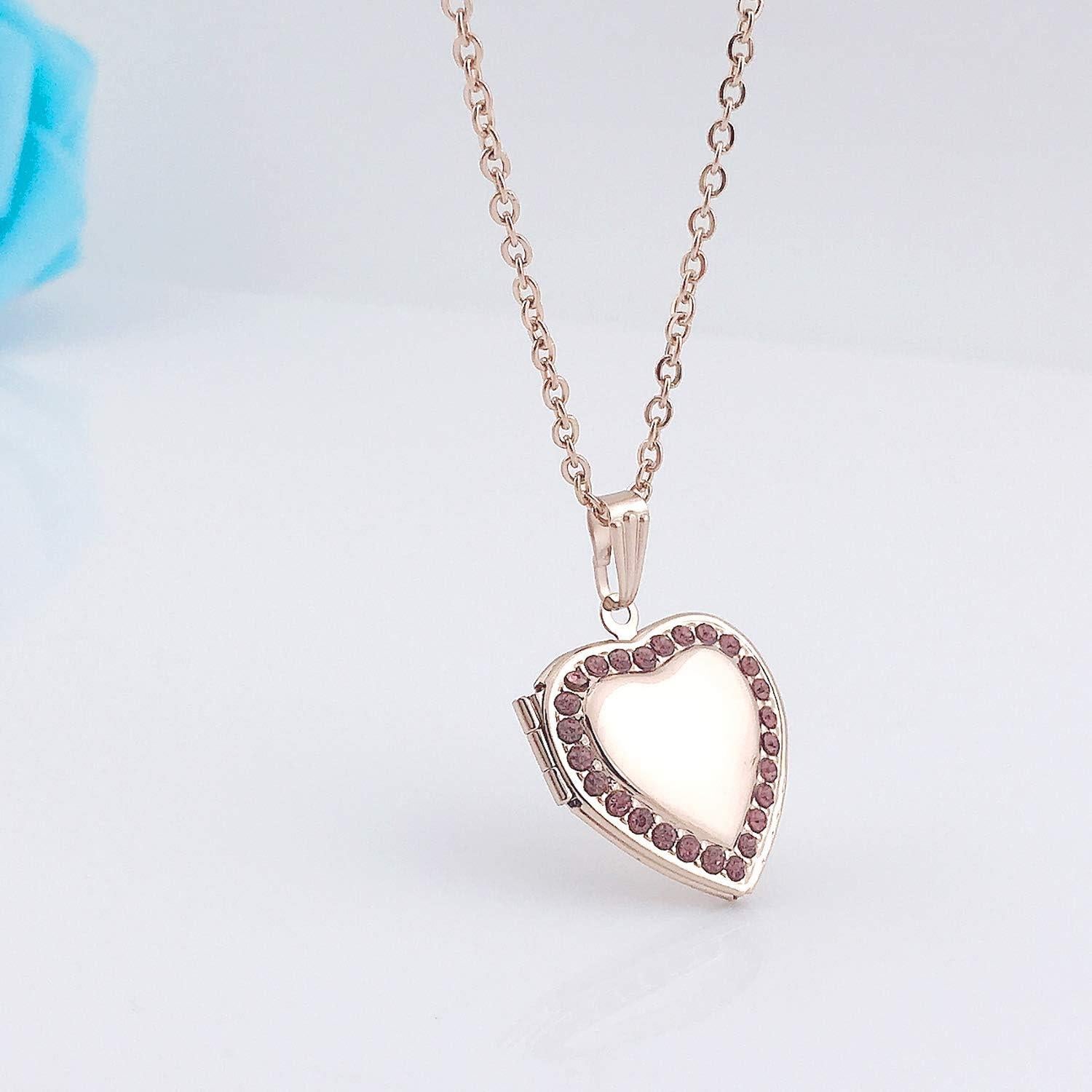 Collar Locket Corazón YOUFENG Oro Rosa 45cm con Piedras CZ