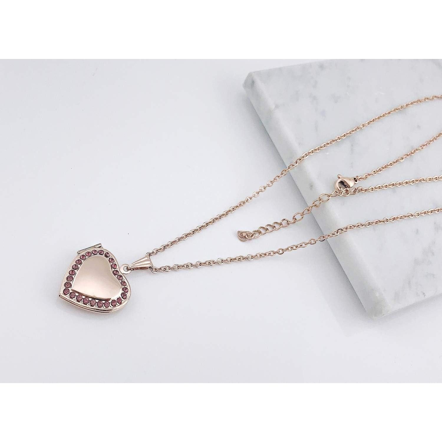 Collar Locket Corazón YOUFENG Oro Rosa 45cm con Piedras CZ