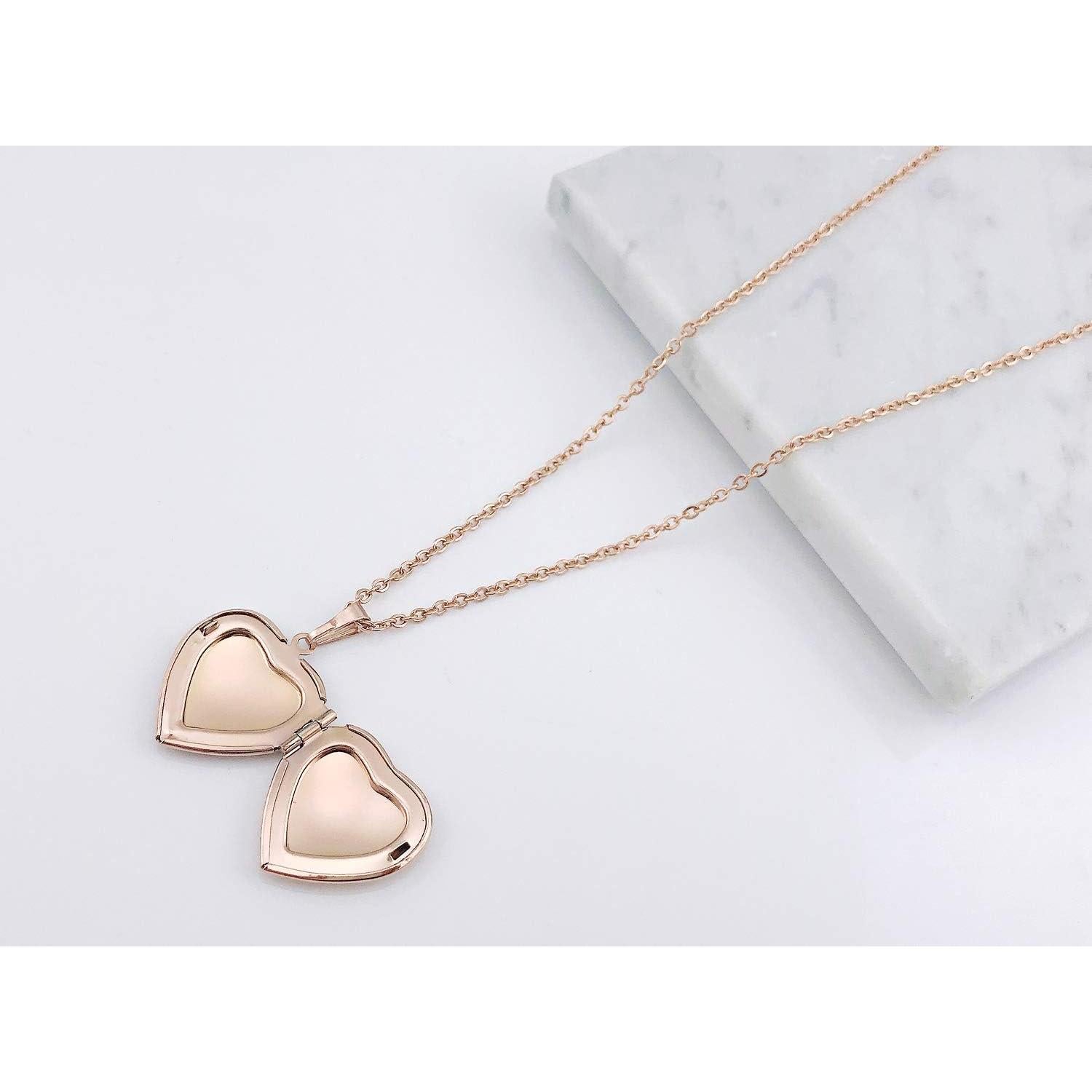 Collar Locket Corazón YOUFENG Oro Rosa 45cm con Piedras CZ