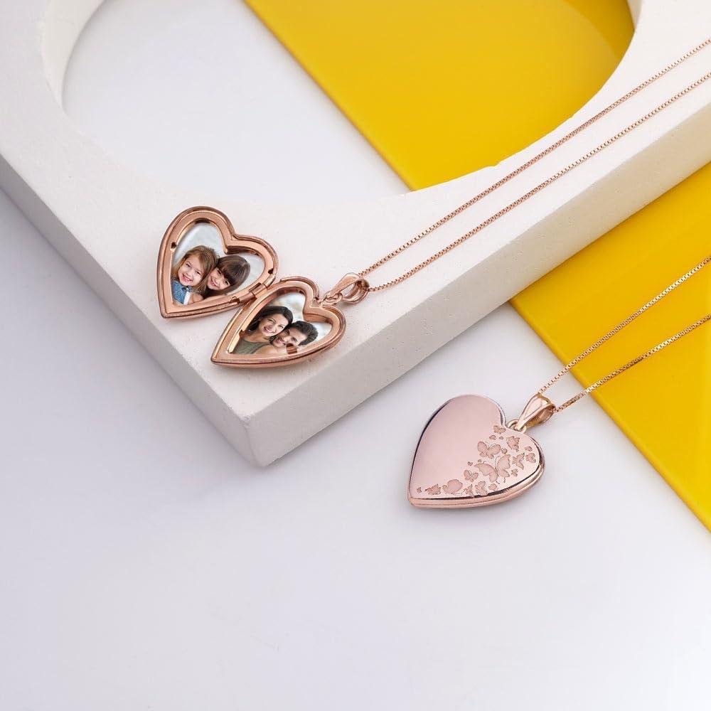 Collar Locket Corazón Personalizado Oro Rosa 1.9 cm - PicturesOnGold