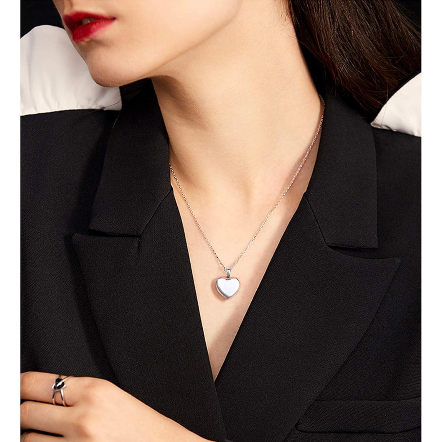 Collar Locket Corazón Plata Esterlina YOUFENG 40 cm Grabado