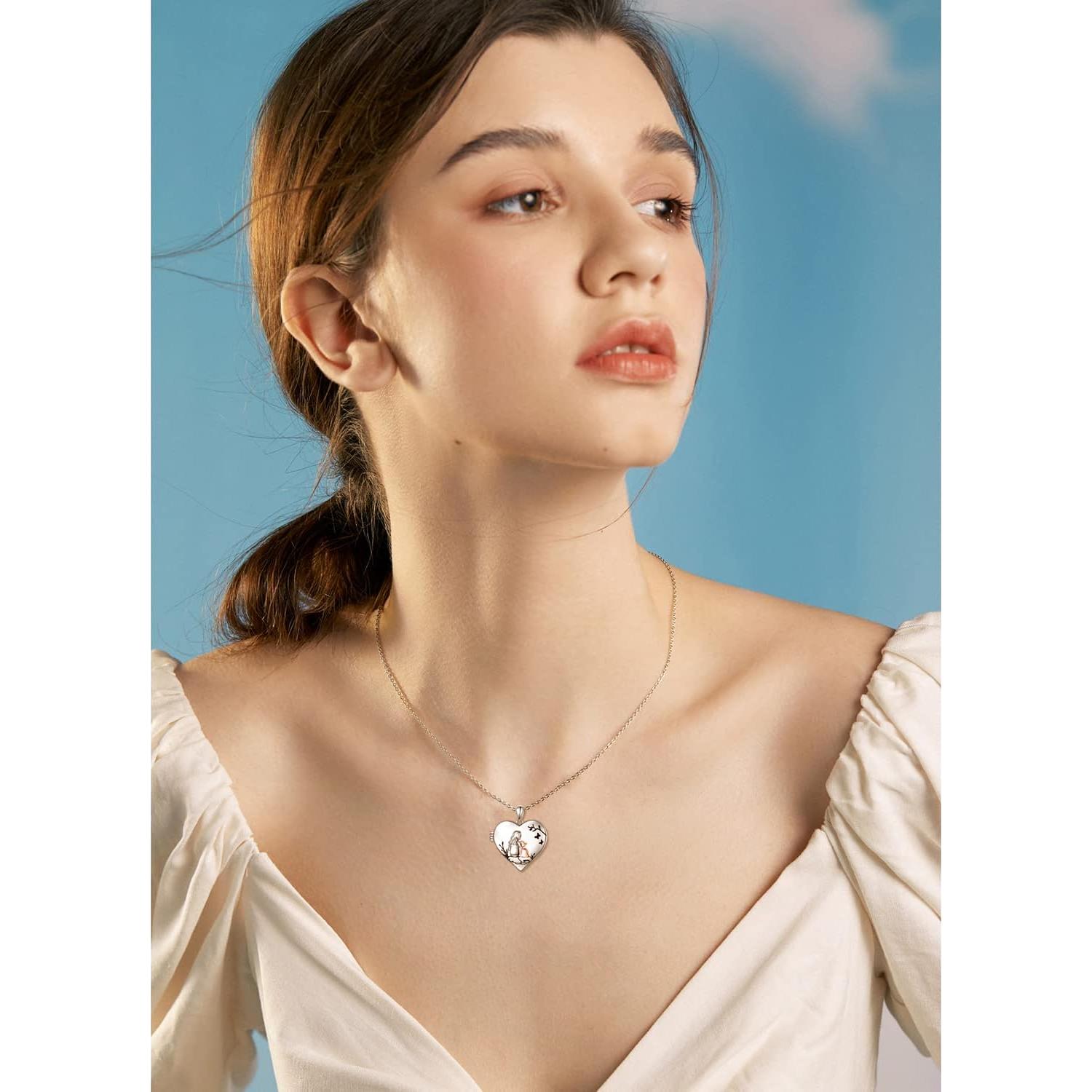 Collar Locket Corazón Plata de Ley S925 Madre e Hija