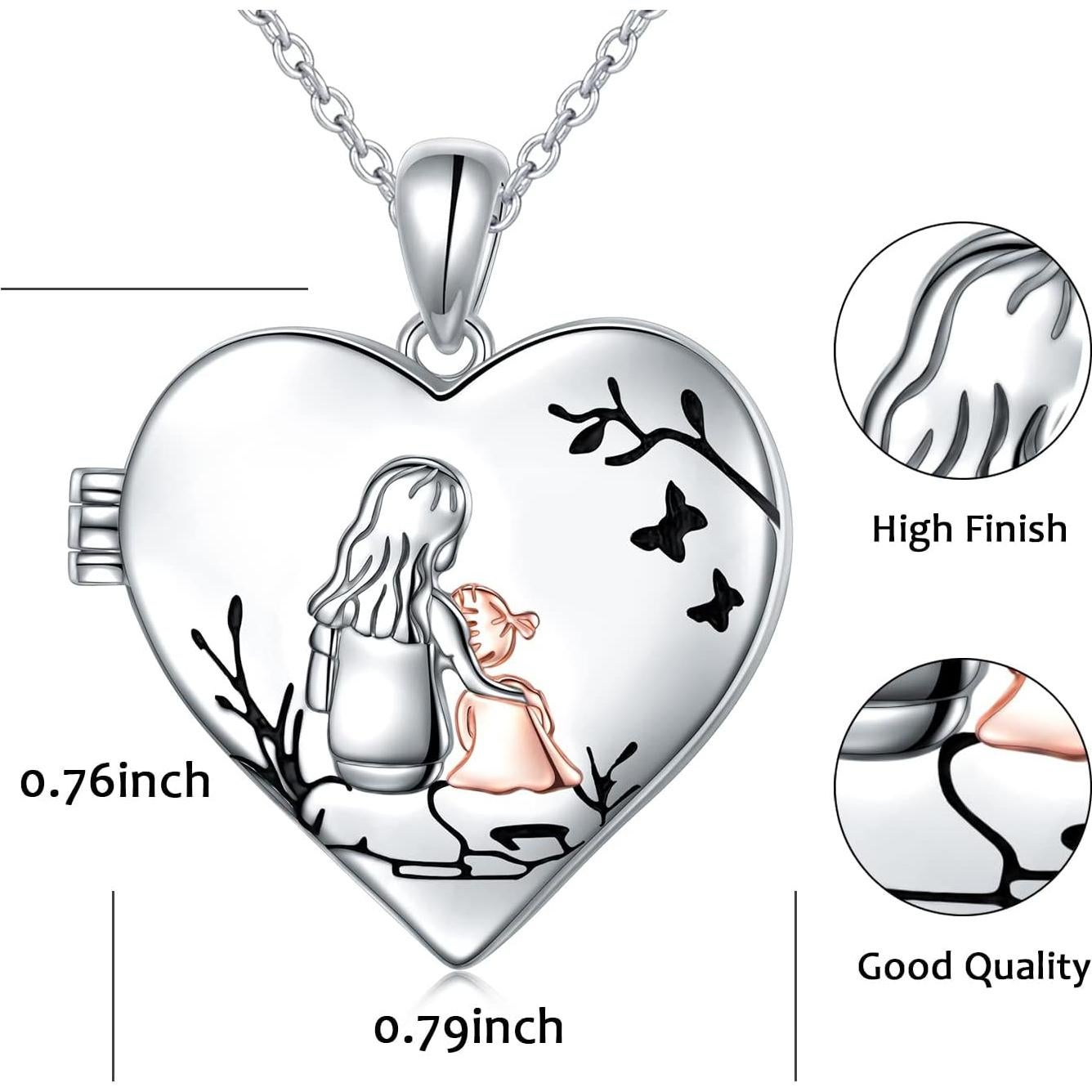 Collar Locket Corazón Plata de Ley S925 Madre e Hija