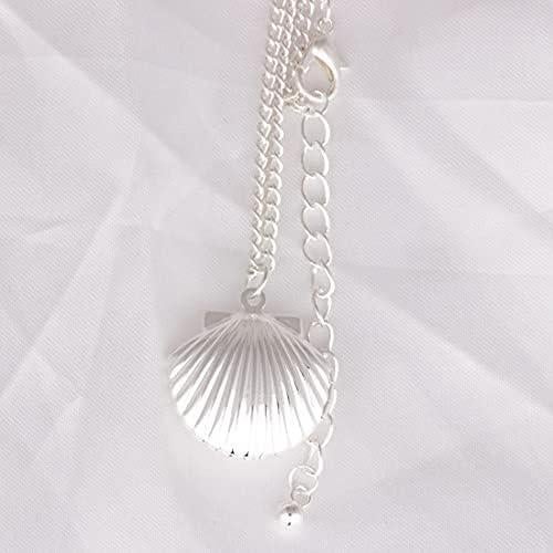 Collar Locket de Concha de Mar Plata para Mujeres y Niñas