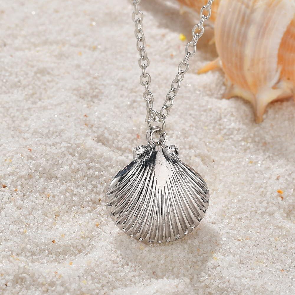 Collar Locket de Concha de Mar Plata para Mujeres y Niñas