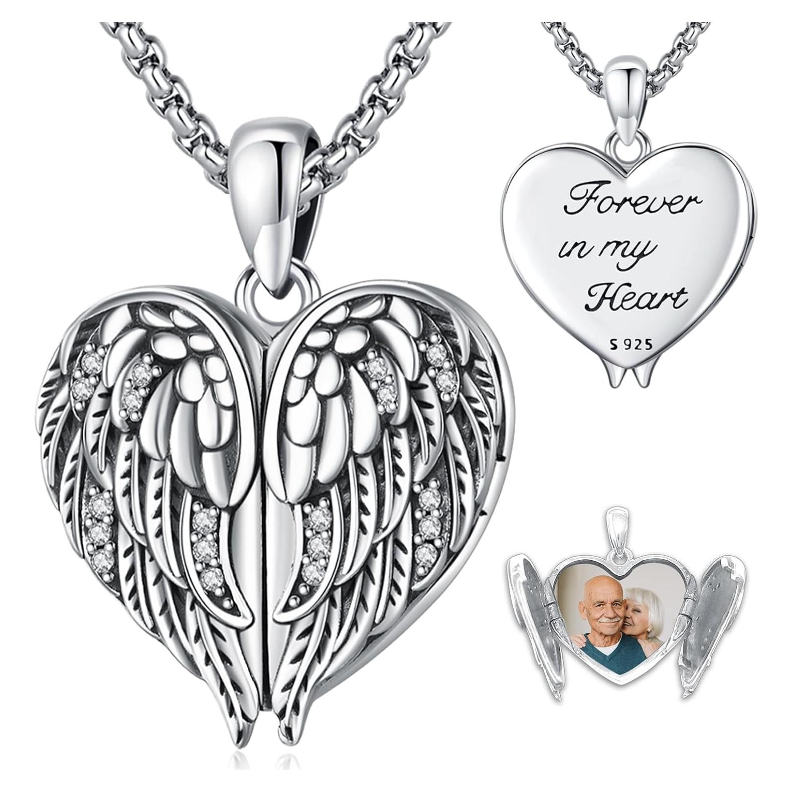 Collar Medallón Alas de Ángel Plata 925 con Cadena 56 cm