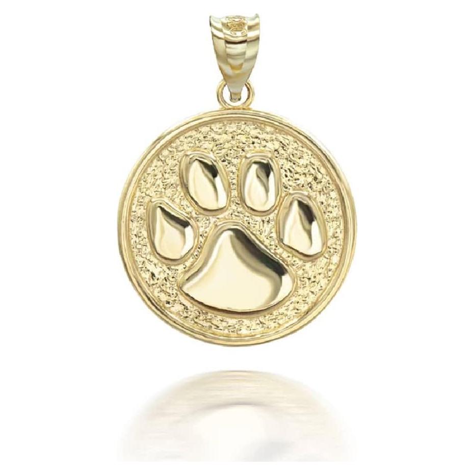 Medalla Colgante Huella de Perro Gato Oro Amarillo 14K Claddagh