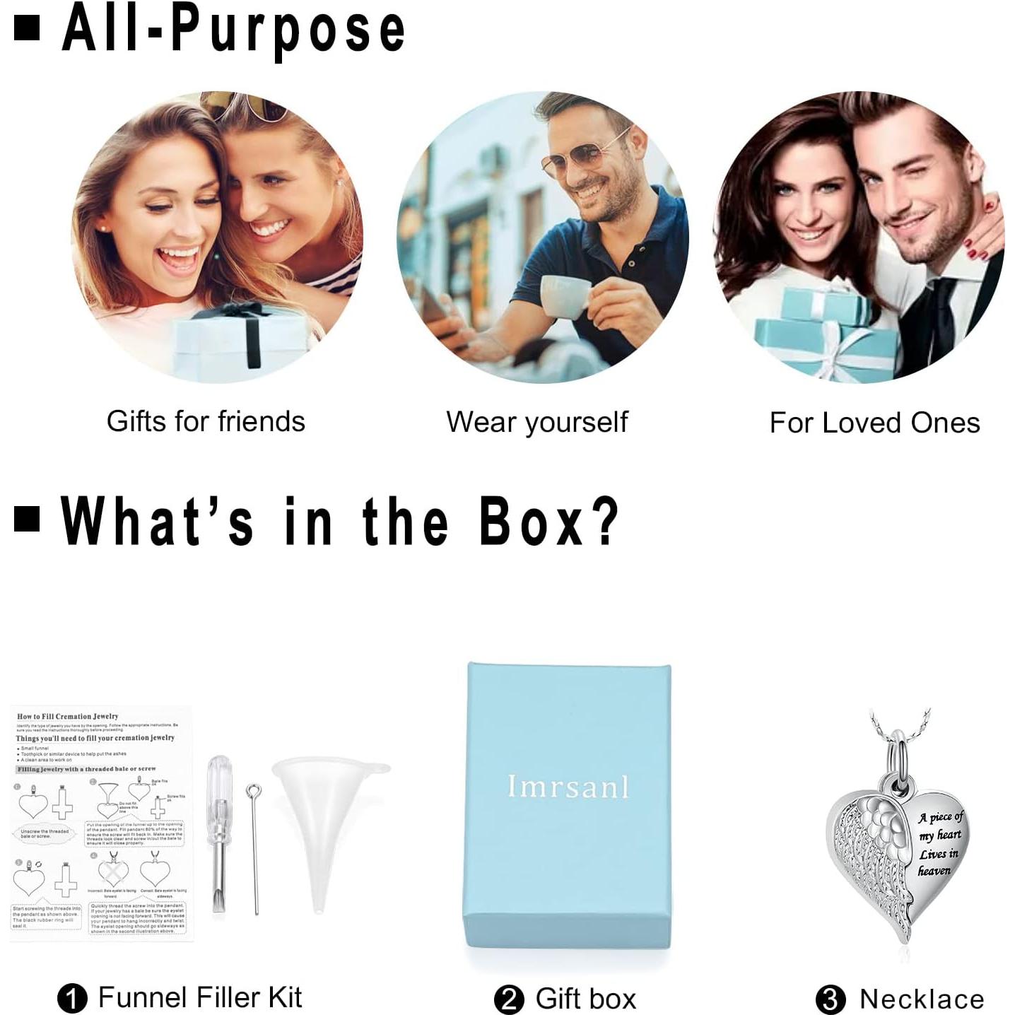 Collar de Urna de Cremación Imrsanl con Colgante Corazón