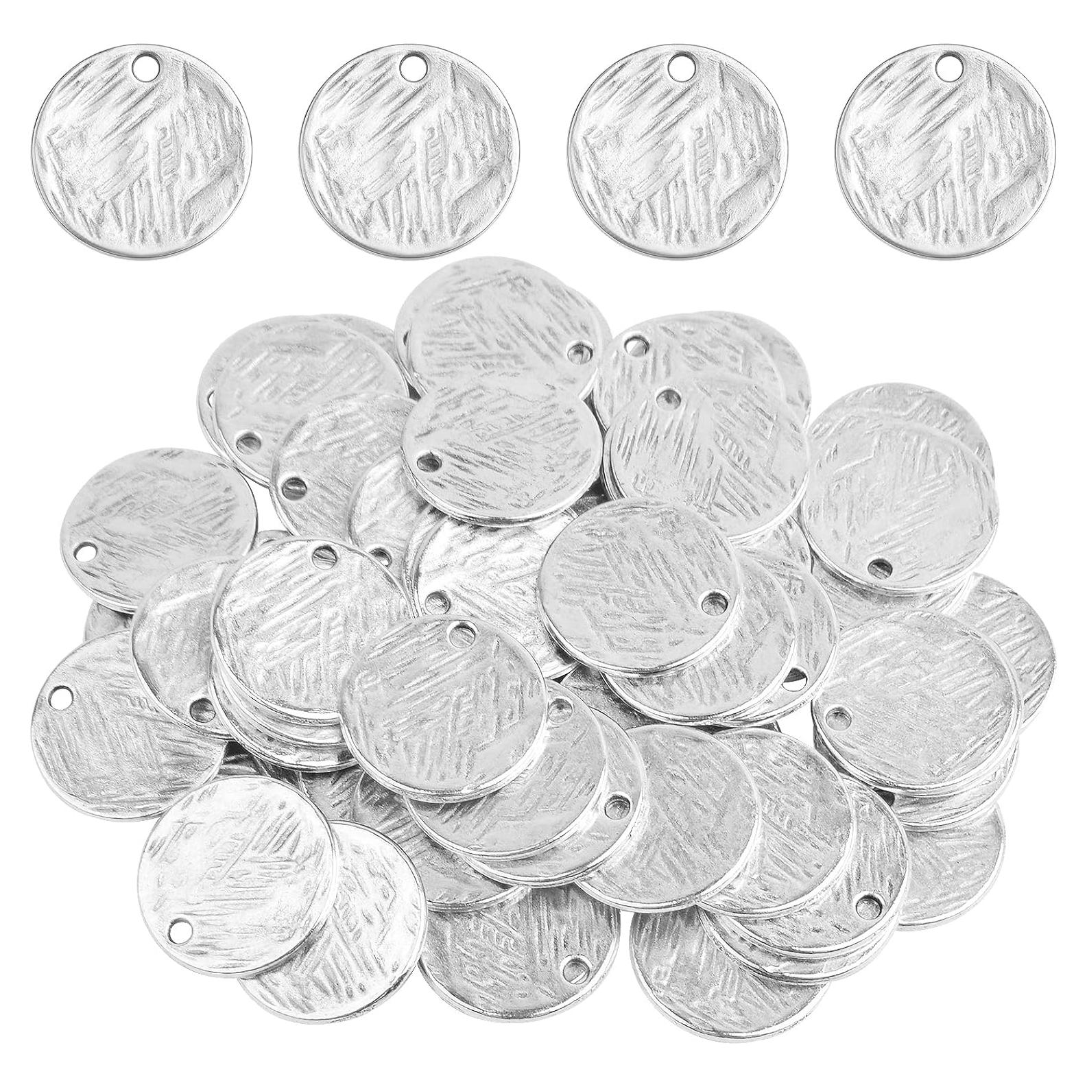 60 Piezas Encantos de Disco Redondo Plano Plata Antigua 15mm