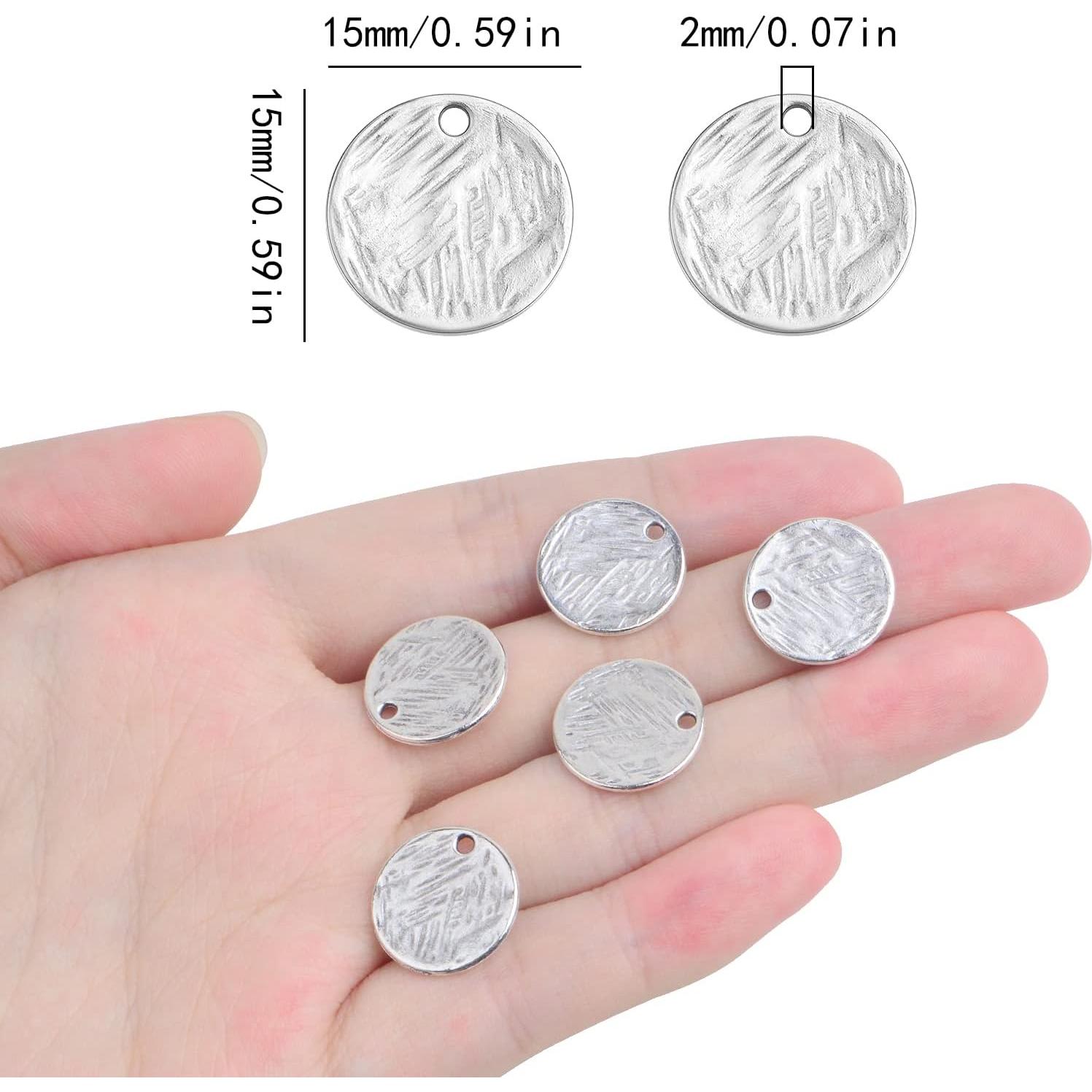 60 Piezas Encantos de Disco Redondo Plano Plata Antigua 15mm