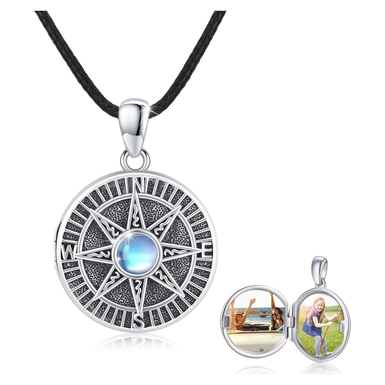 Collar de Medallón de Plata Esterlina 925 Brújula 1.9 cm
