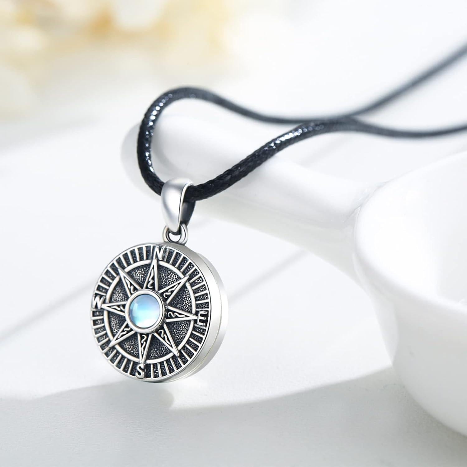 Collar de Medallón de Plata Esterlina 925 Brújula 1.9 cm