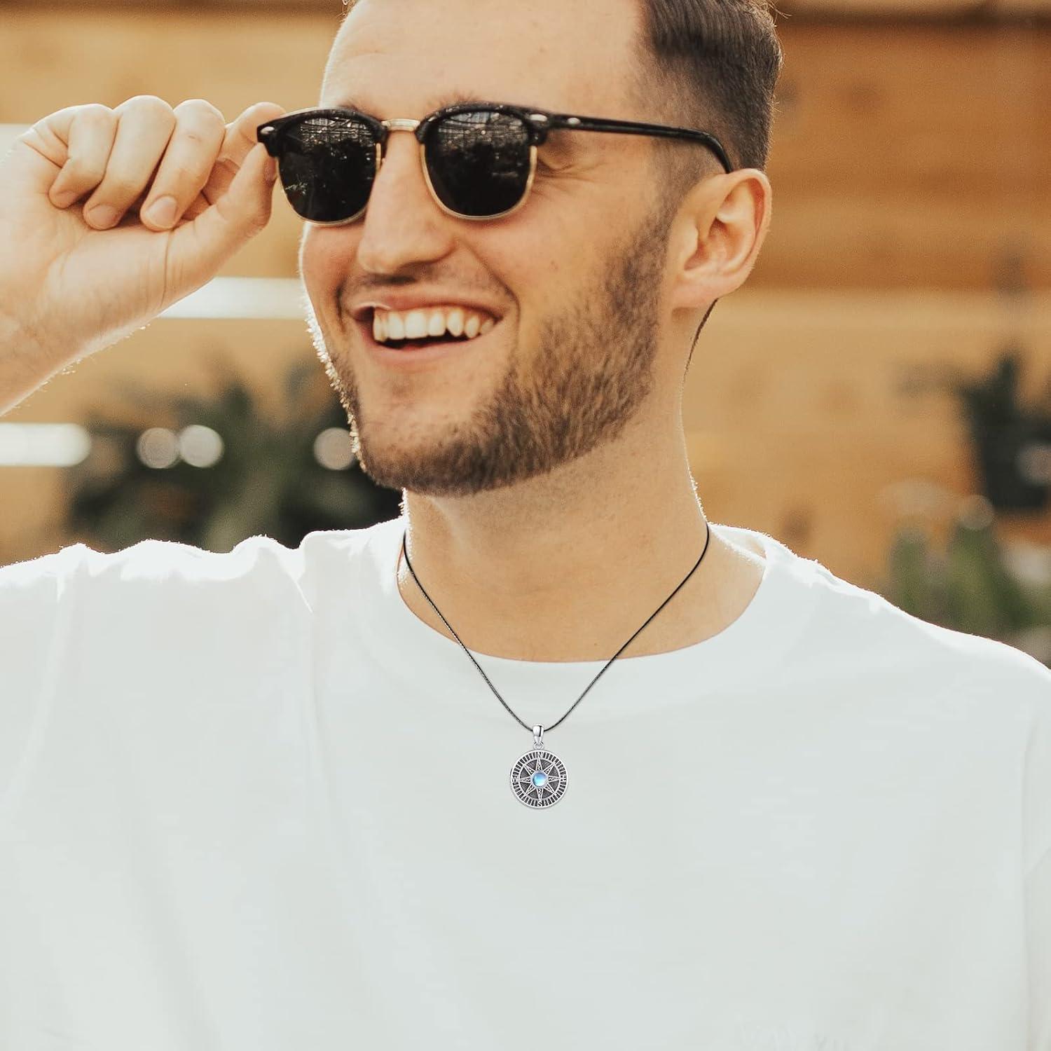 Collar de Medallón de Plata Esterlina 925 Brújula 1.9 cm