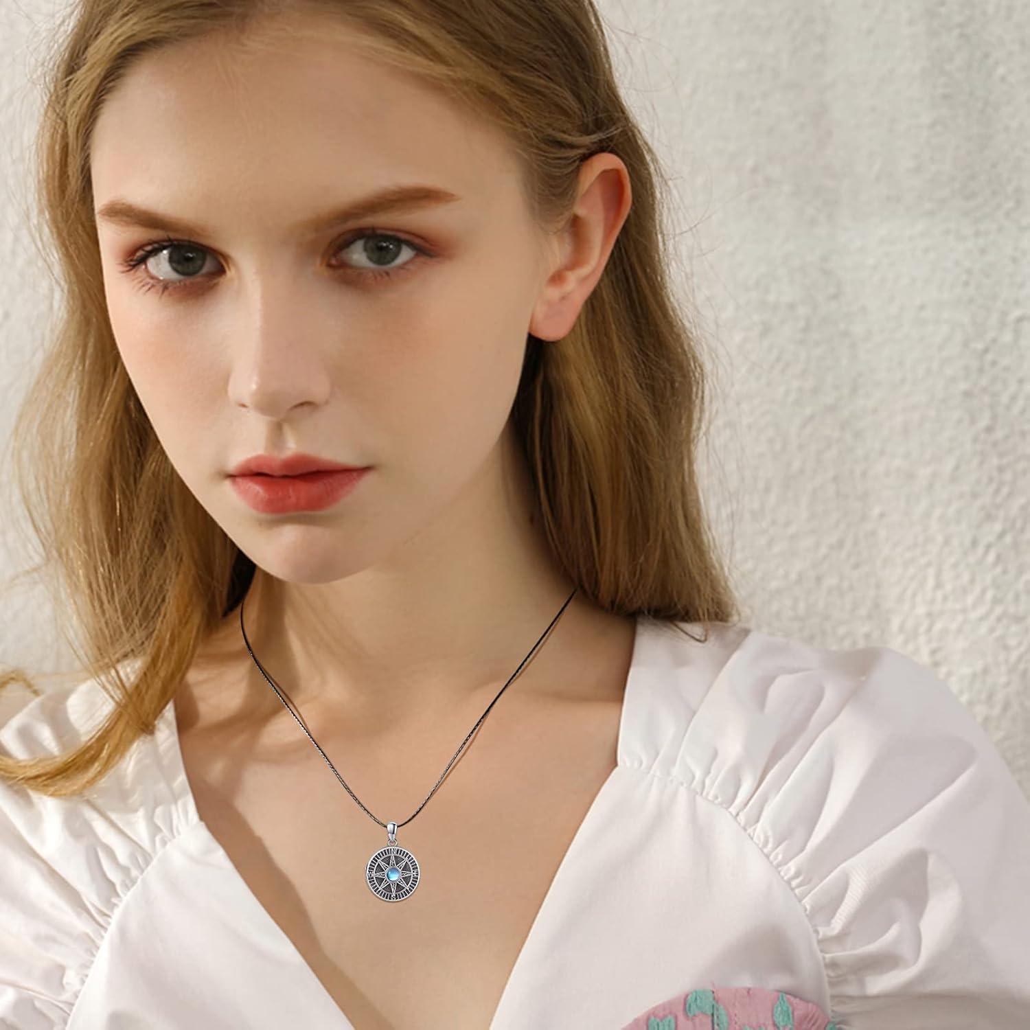 Collar de Medallón de Plata Esterlina 925 Brújula 1.9 cm