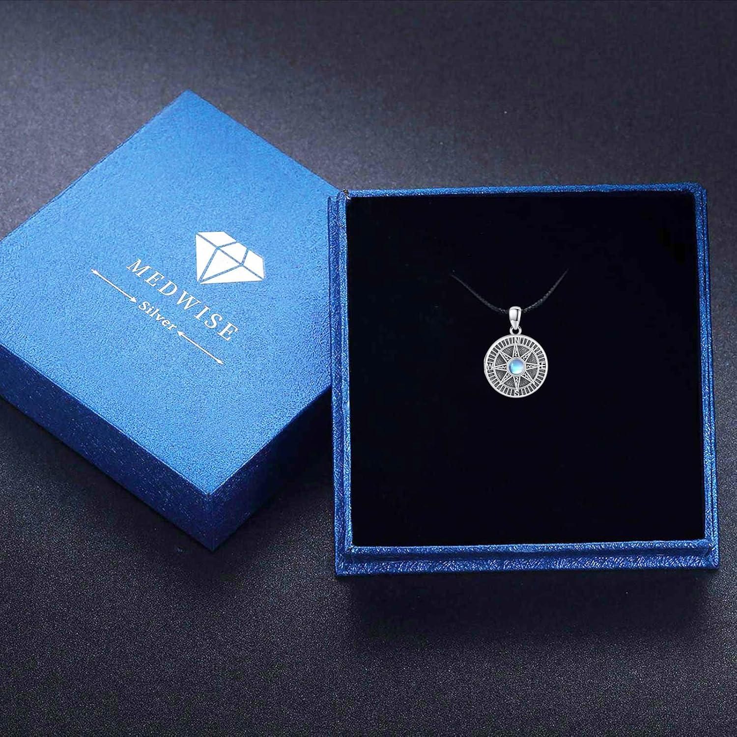 Collar de Medallón de Plata Esterlina 925 Brújula 1.9 cm