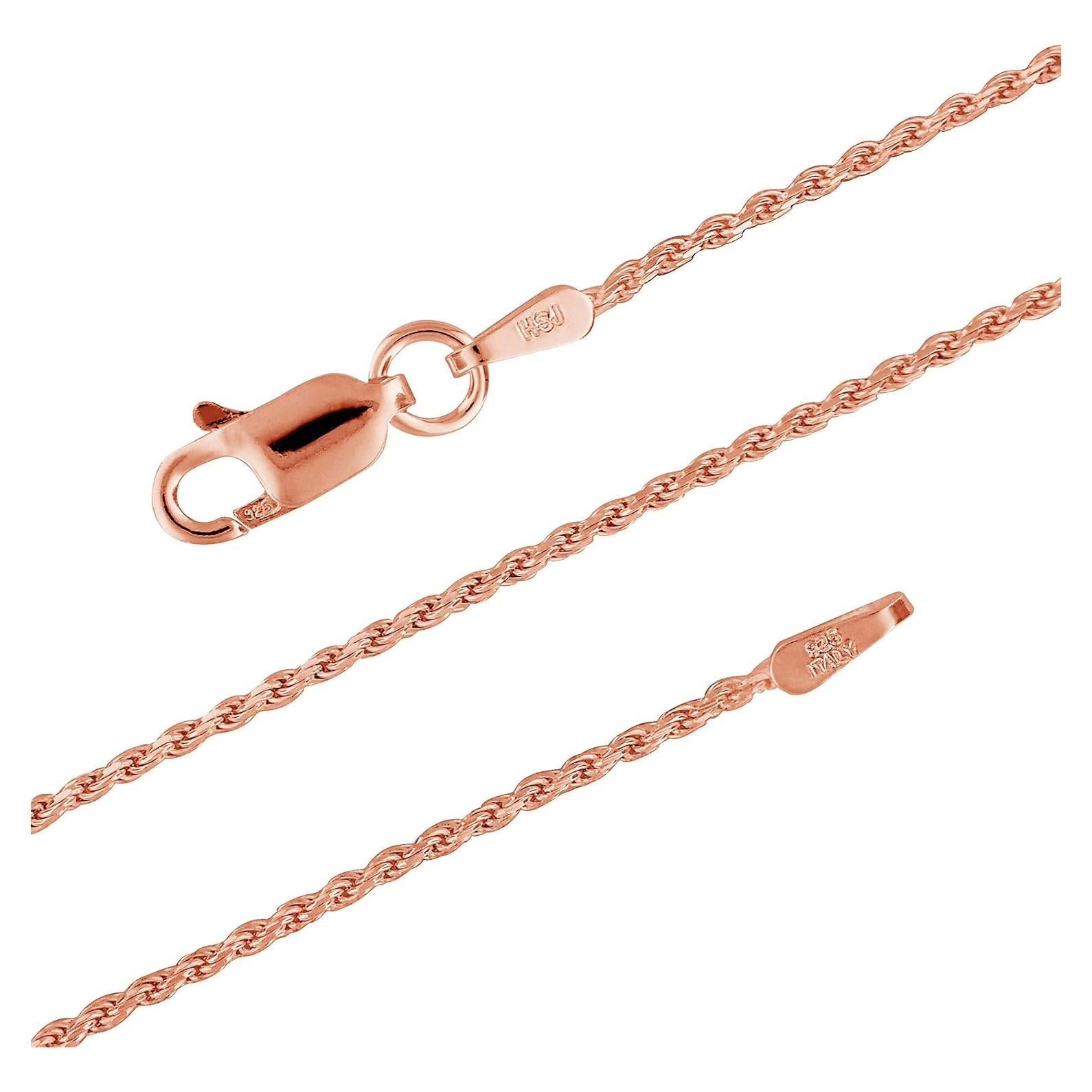 Cadena de collar de cuerda de plata esterlina 1.1 mm oro rosa 60.96 cm