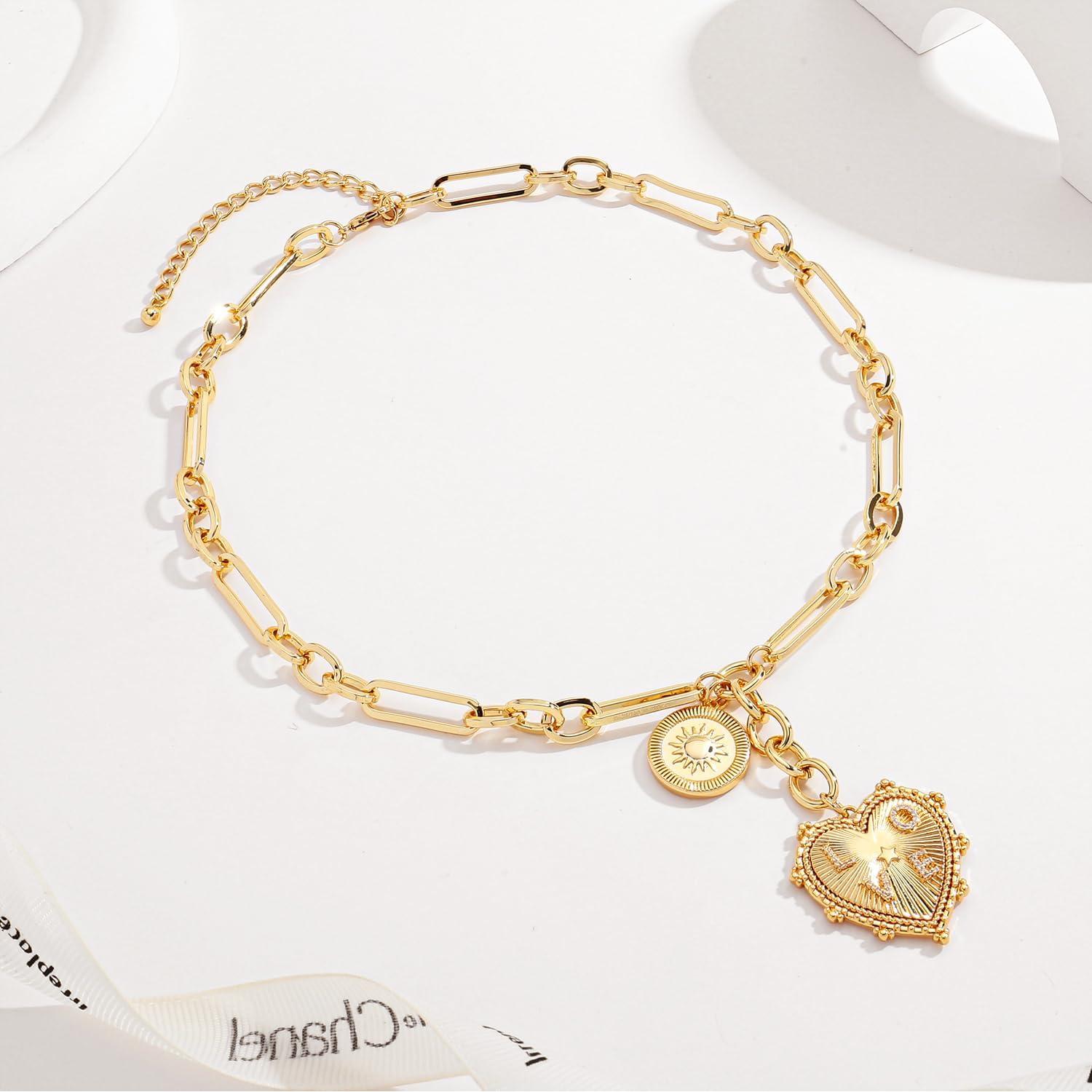 Collar Choker de Oro 18K con Colgante Corazón para Mujeres