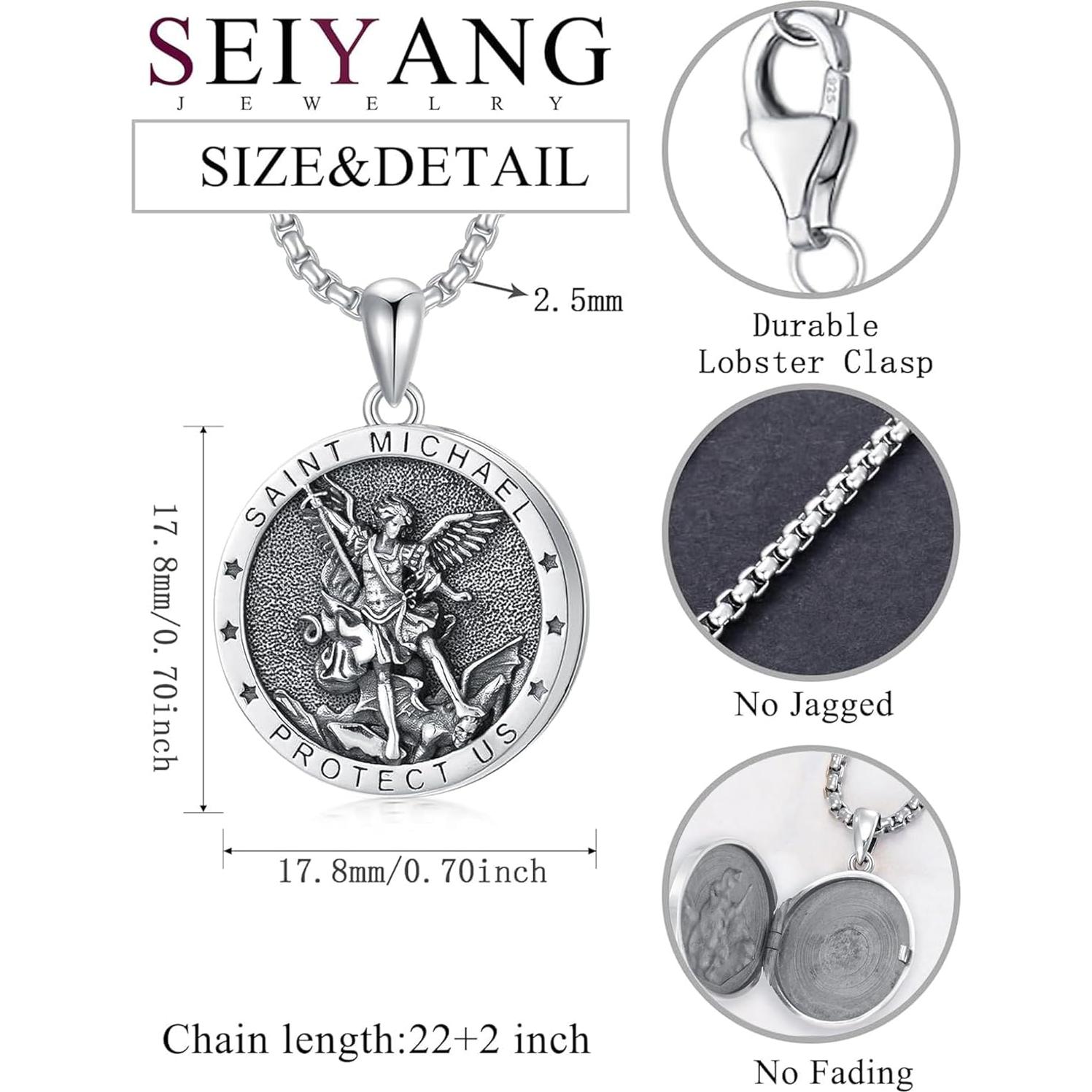 Collar Medallón San Miguel Plata de Ley 925 SEIYANG 1.78 cm