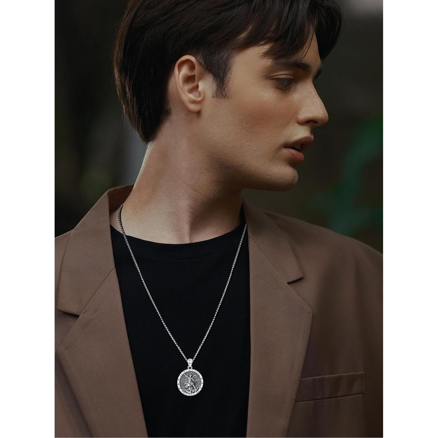 Collar Medallón San Miguel Plata de Ley 925 SEIYANG 1.78 cm