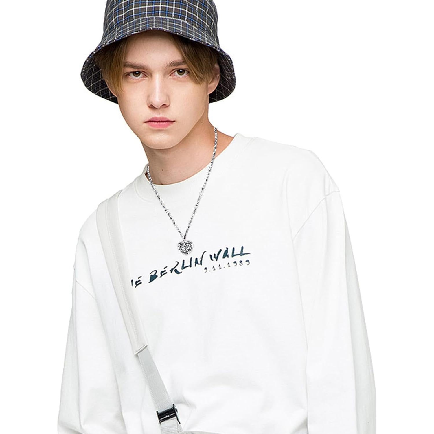 Collar Locket de Plata Esterlina 925 Corazón Rosa 20mm