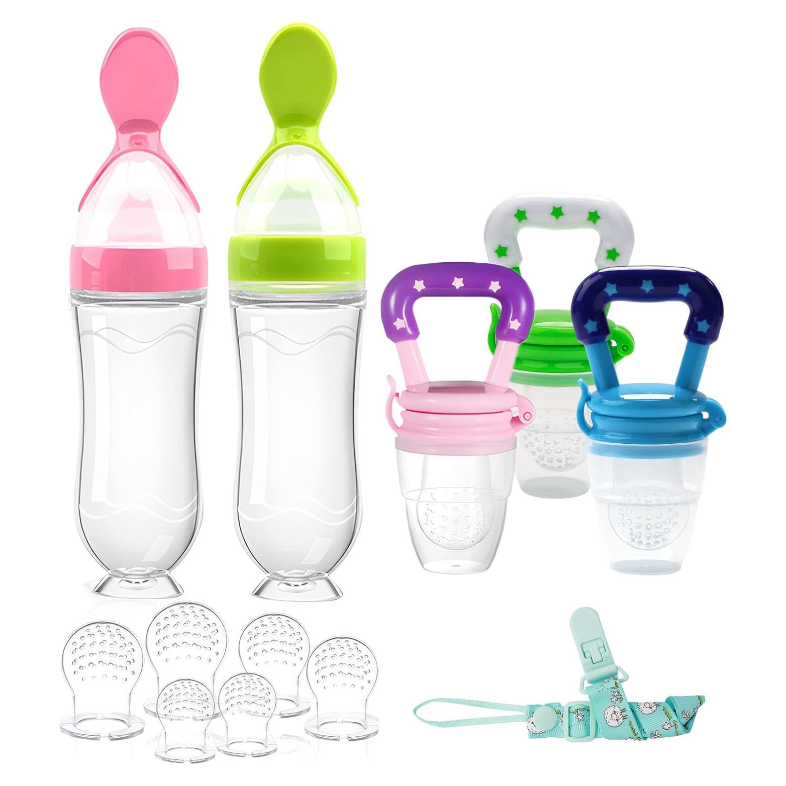 Alimentador de Comida para Bebé Welcoyo Rosa 3 Pcs + 6 Chupetes