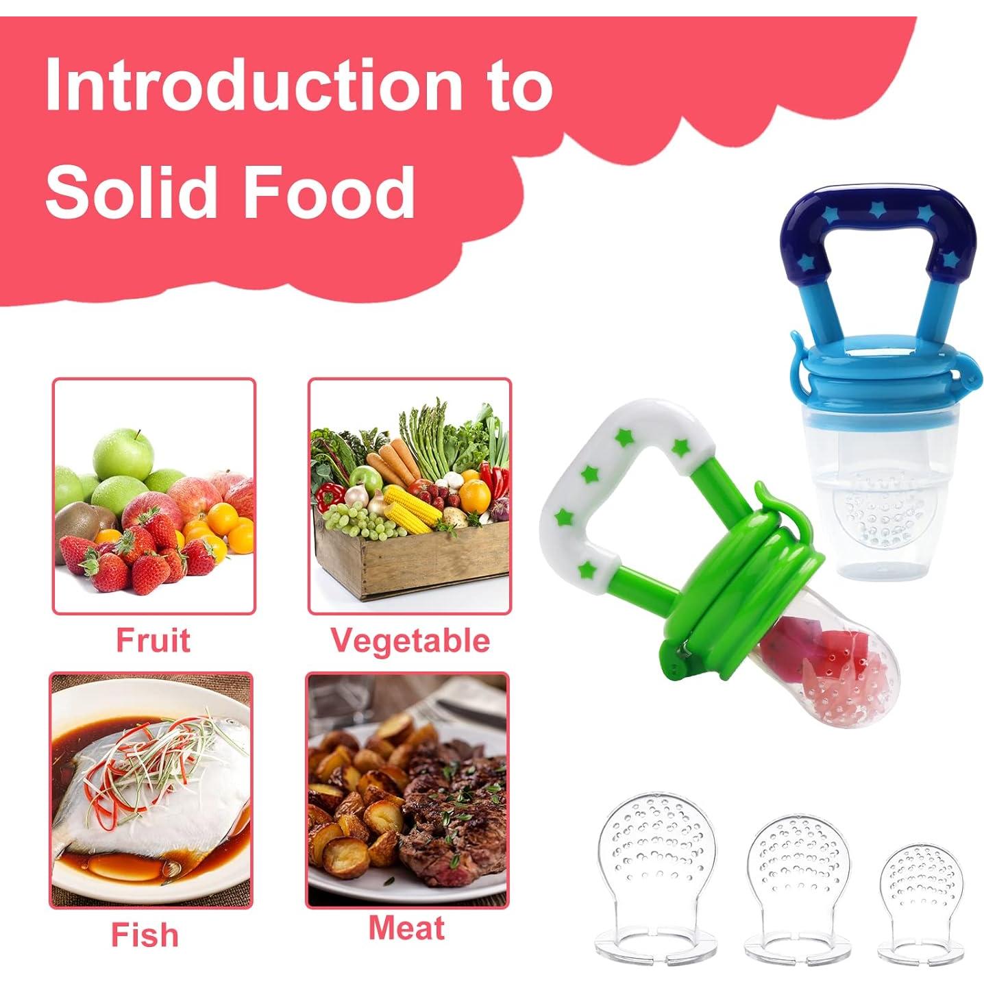 Alimentador de Comida para Bebé Welcoyo Rosa 3 Pcs + 6 Chupetes