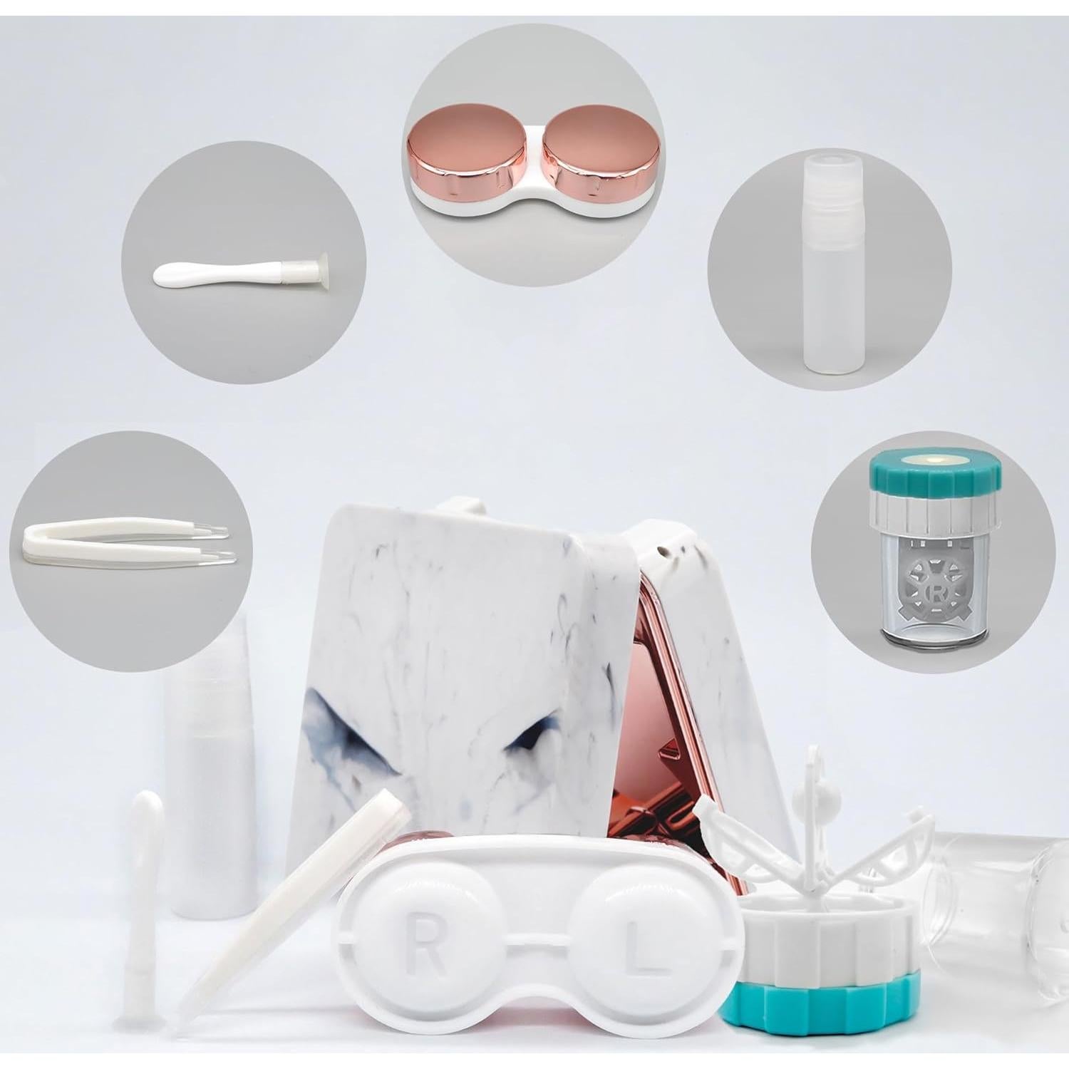 Estuche para Lentes de Contacto con Lavadora y Espejo Oro Rosa