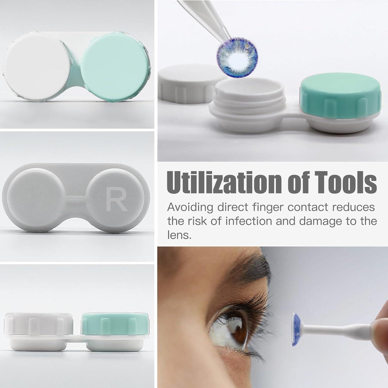 Estuche para Lentes de Contacto Verde Menta con Herramientas