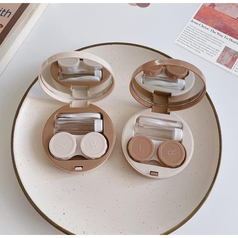 Estuche para Lentes de Contacto HLLMX 2 Pcs Blanco y Caqui